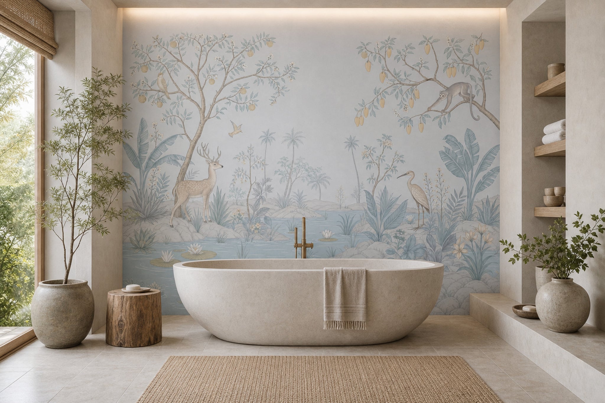 Chinoiserie Wallpaper Tropical Landscape Removable Garden Mural Wall Decor