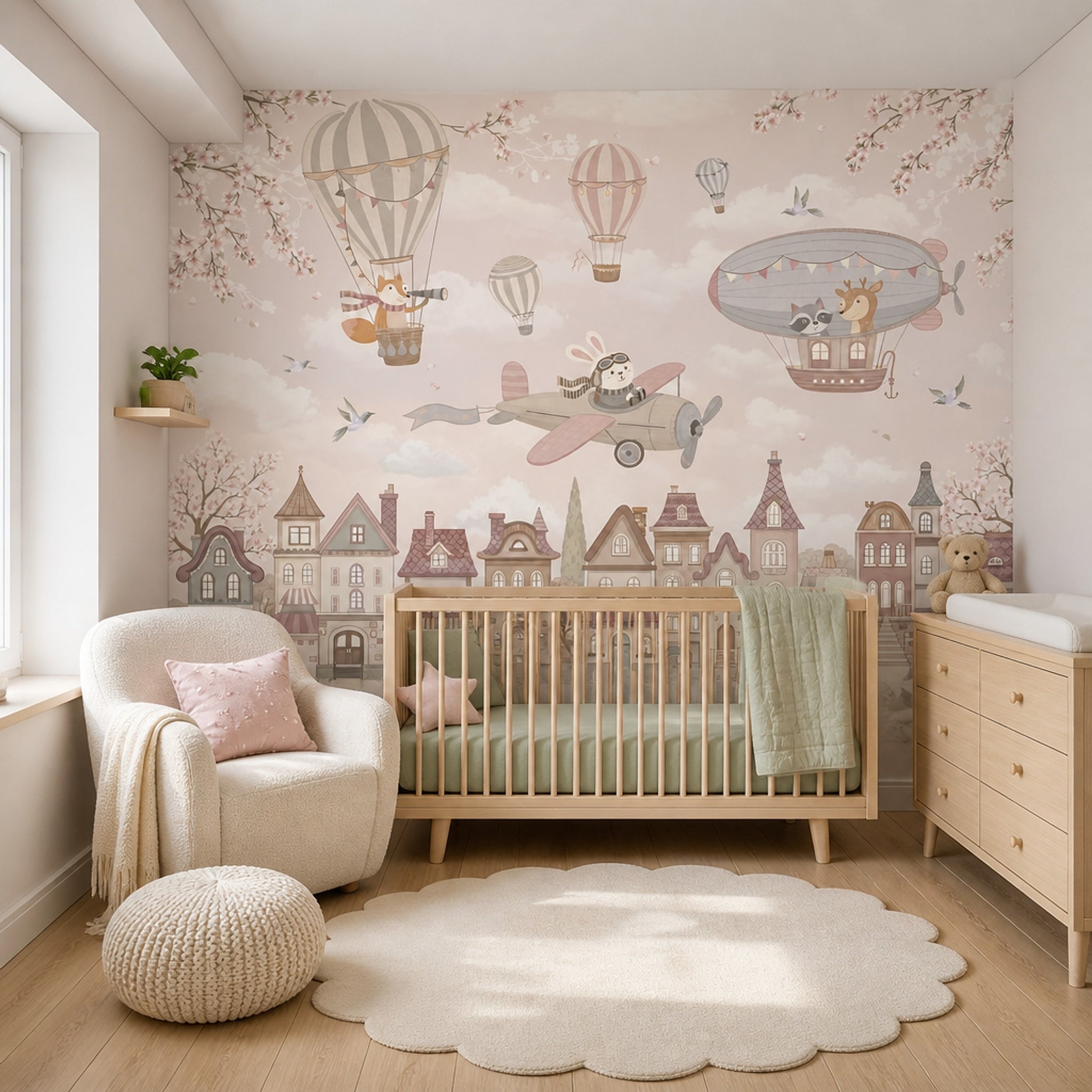 Storybook Village Wallpaper Whimsical Removable Pastel Wall Decor