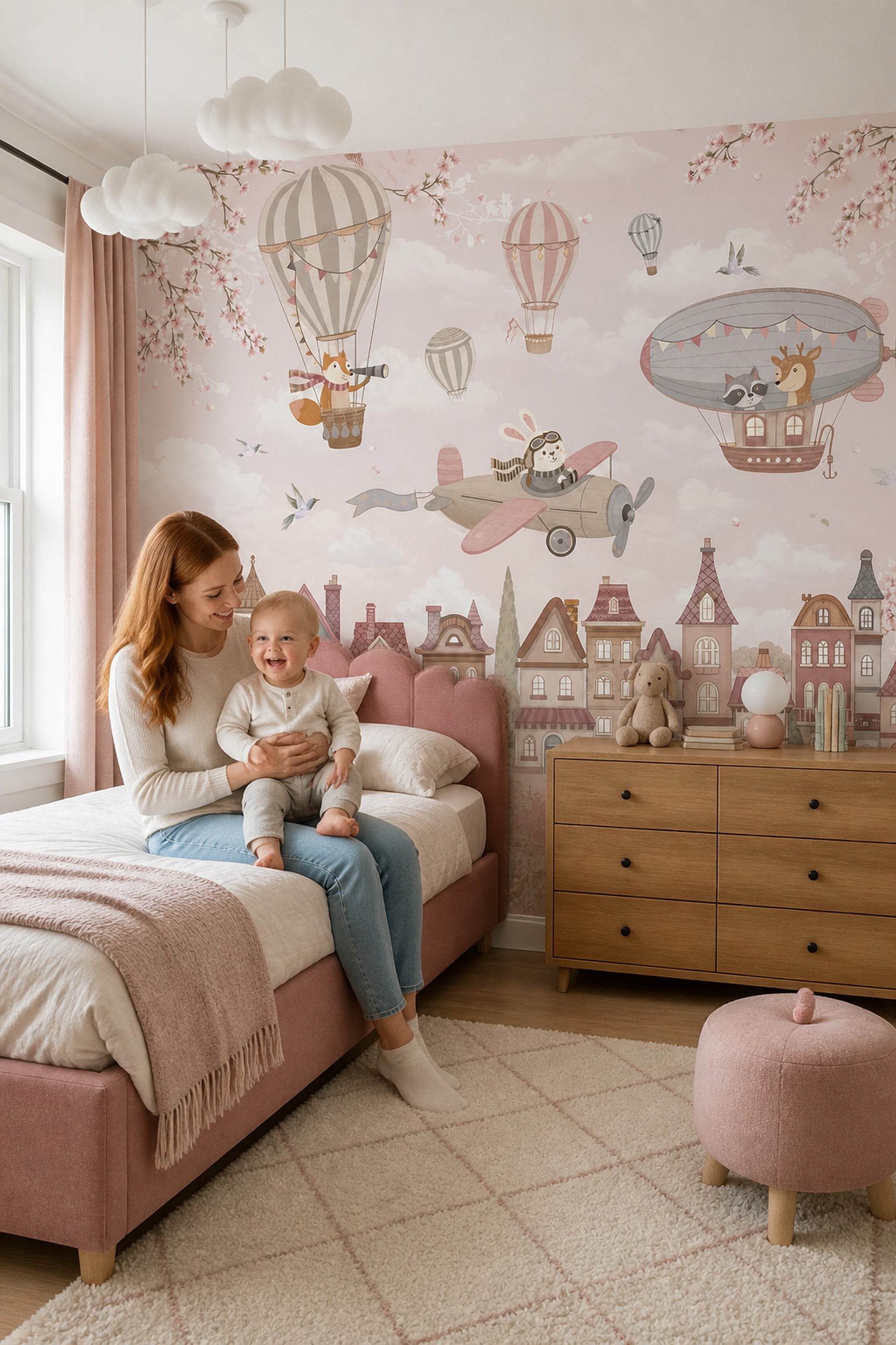 Storybook Village Wallpaper Whimsical Removable Pastel Wall Decor
