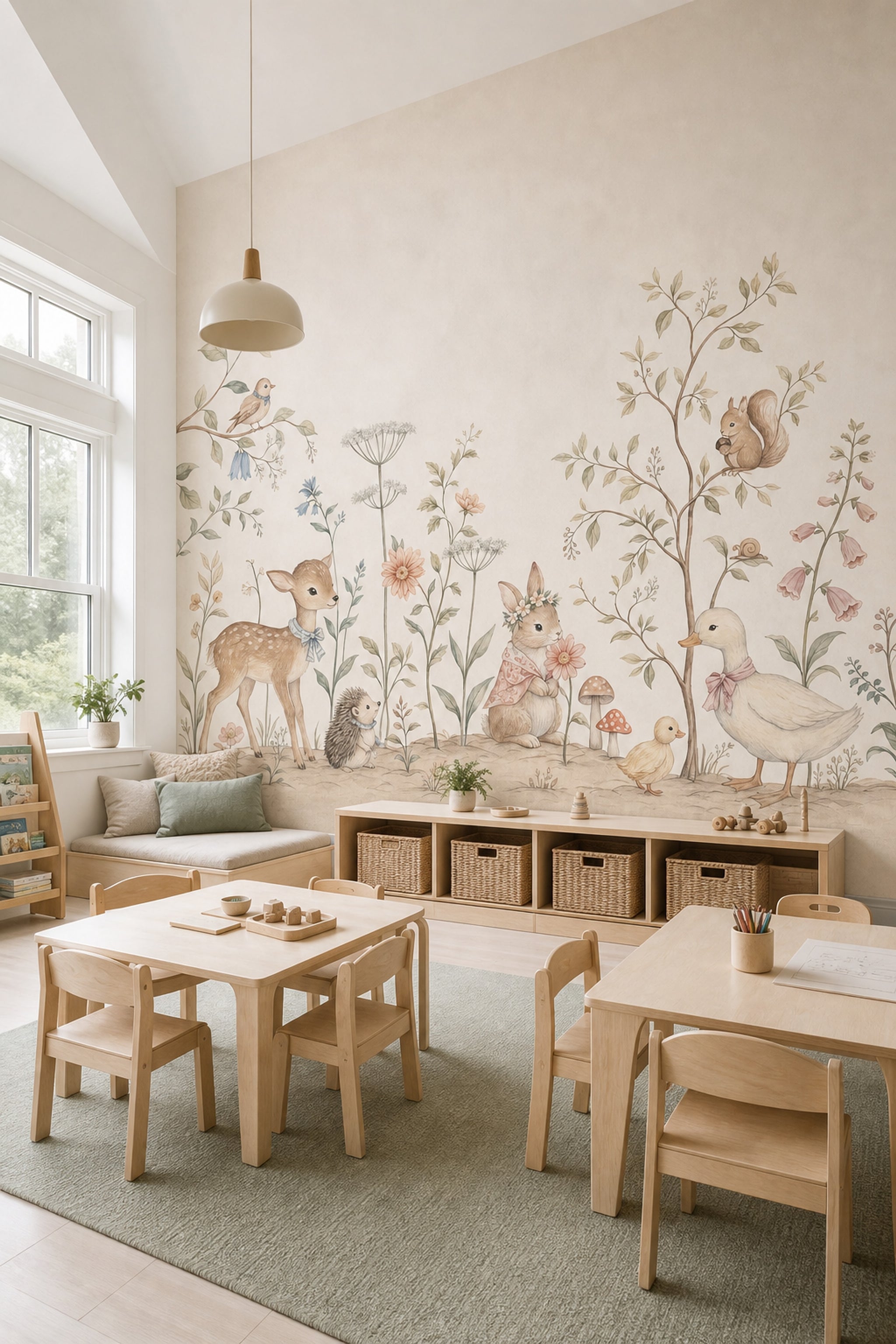 Woodland Animals Wallpaper Nursery Watercolor Removable Wall Decor