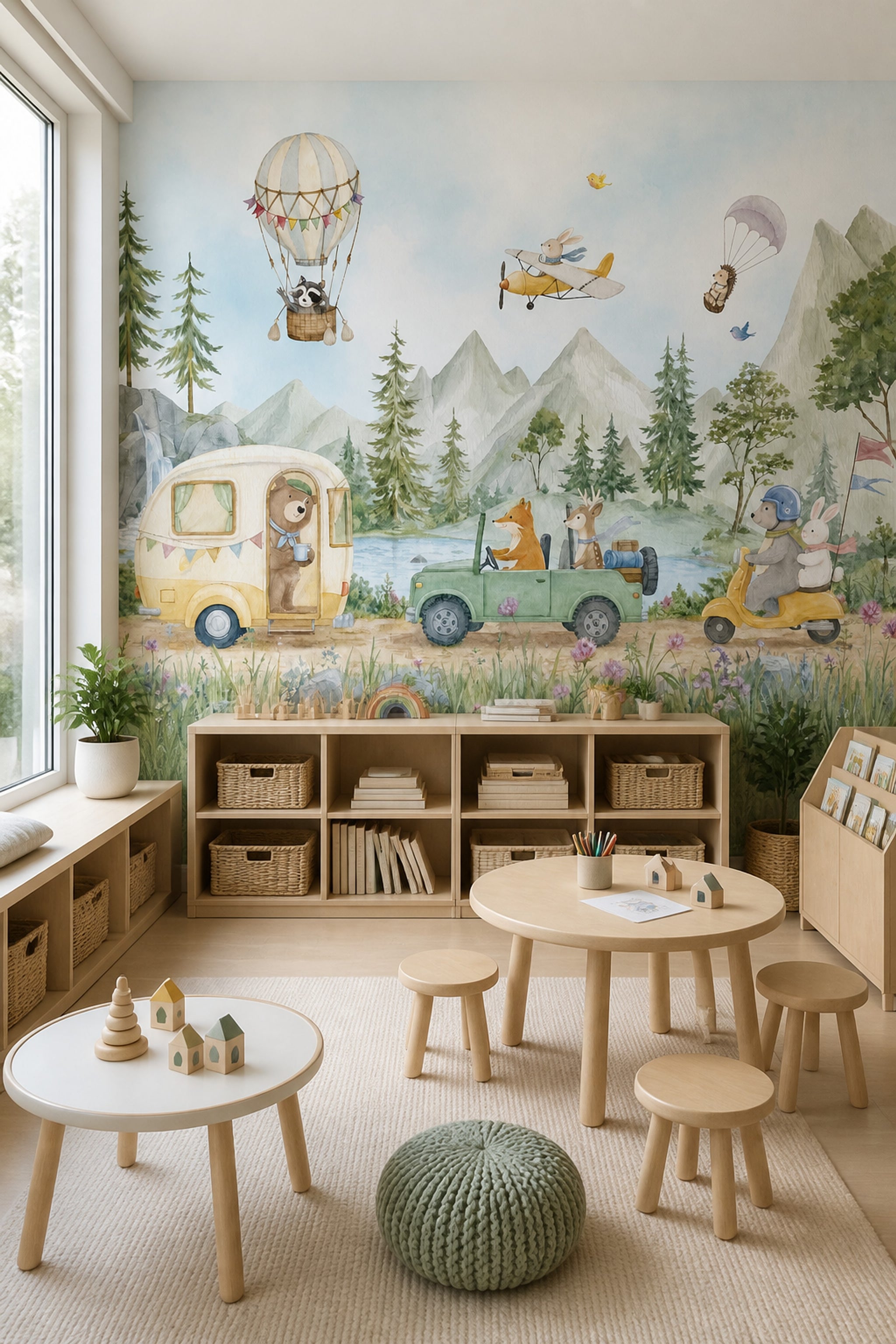 Watercolor Texture Wallpaper Hot Air Balloon Removable Hot Air Balloon Wall Decor
