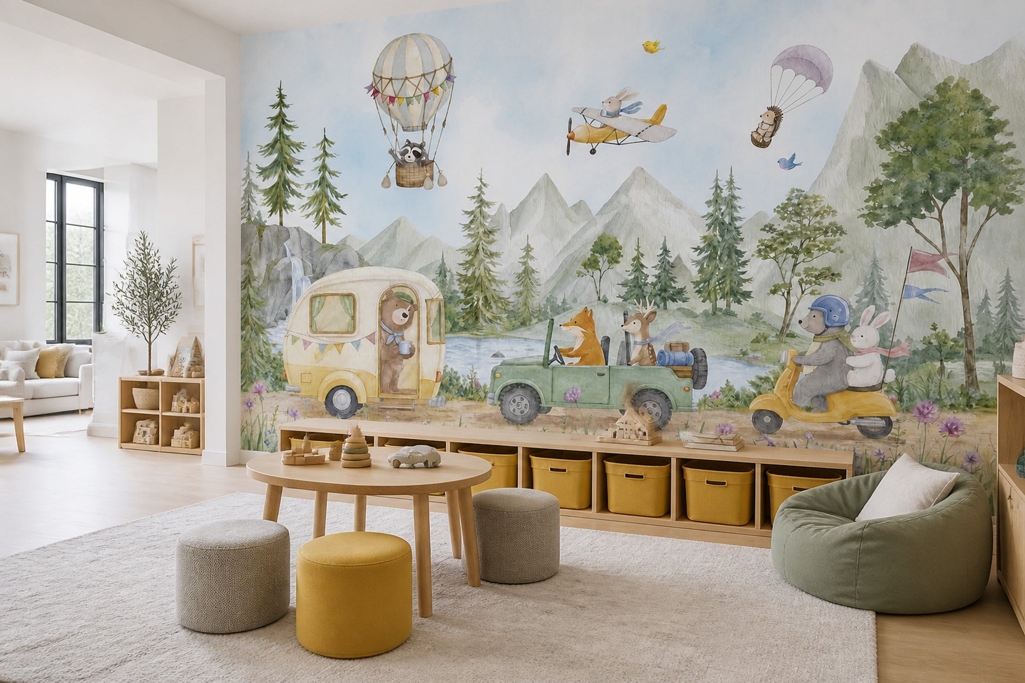 Watercolor Texture Wallpaper Hot Air Balloon Removable Hot Air Balloon Wall Decor