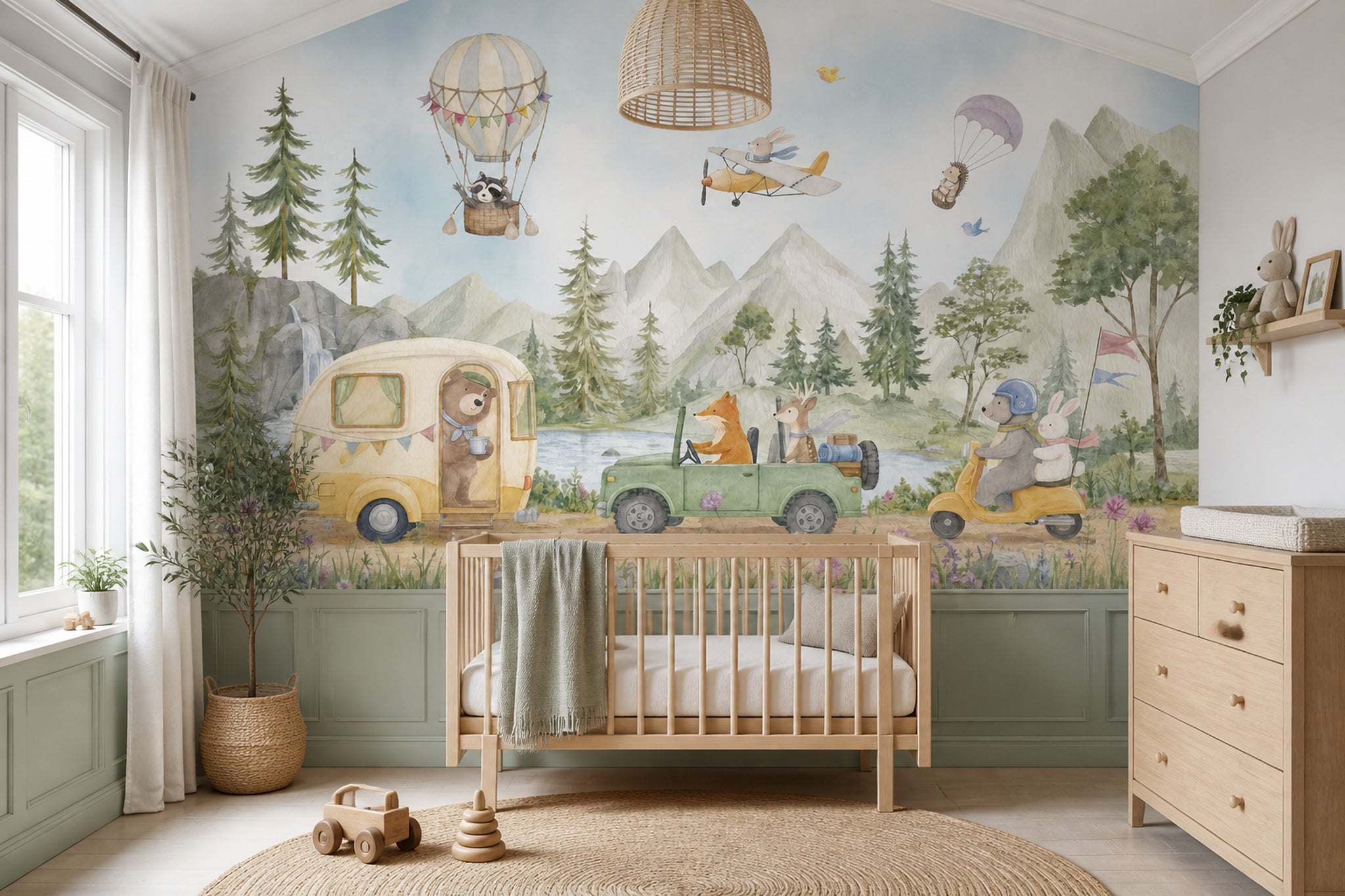 Watercolor Texture Wallpaper Hot Air Balloon Removable Hot Air Balloon Wall Decor