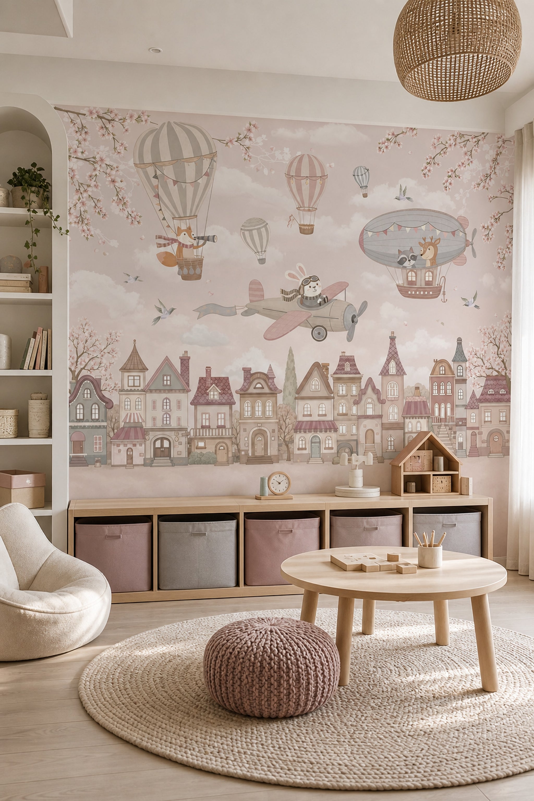Storybook Village Wallpaper Whimsical Removable Pastel Wall Decor
