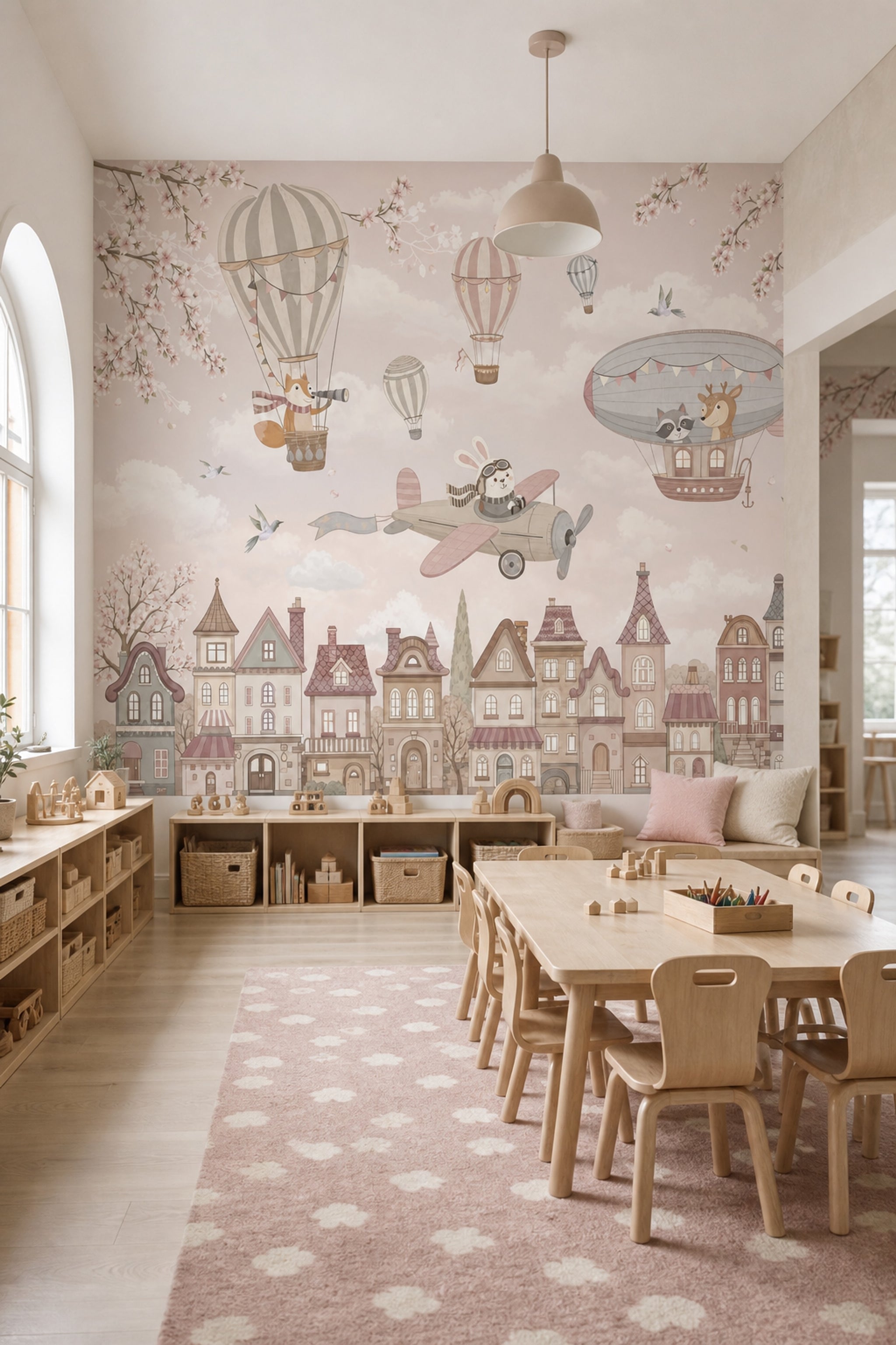 Storybook Village Wallpaper Whimsical Removable Pastel Wall Decor