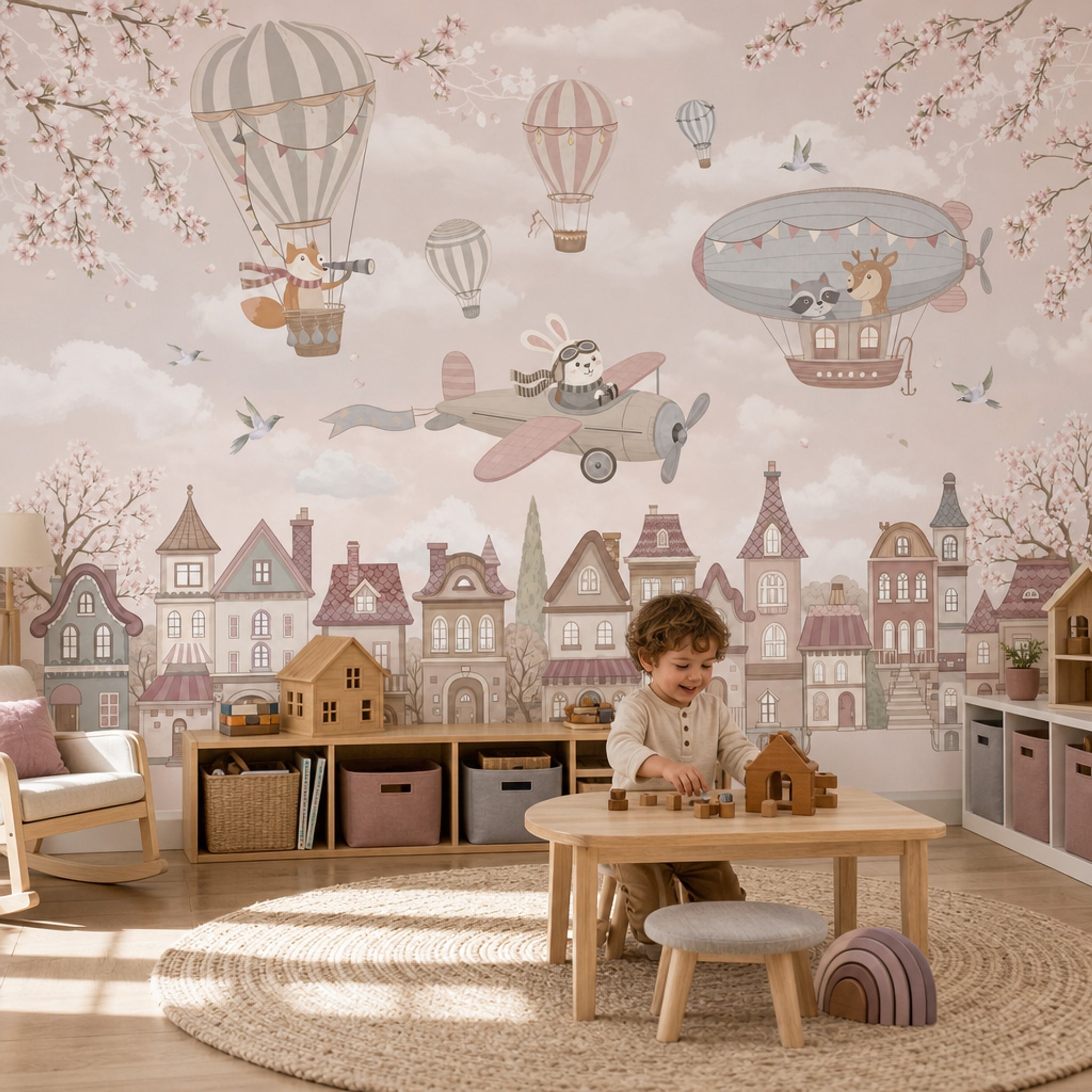 Storybook Village Wallpaper Whimsical Removable Pastel Wall Decor