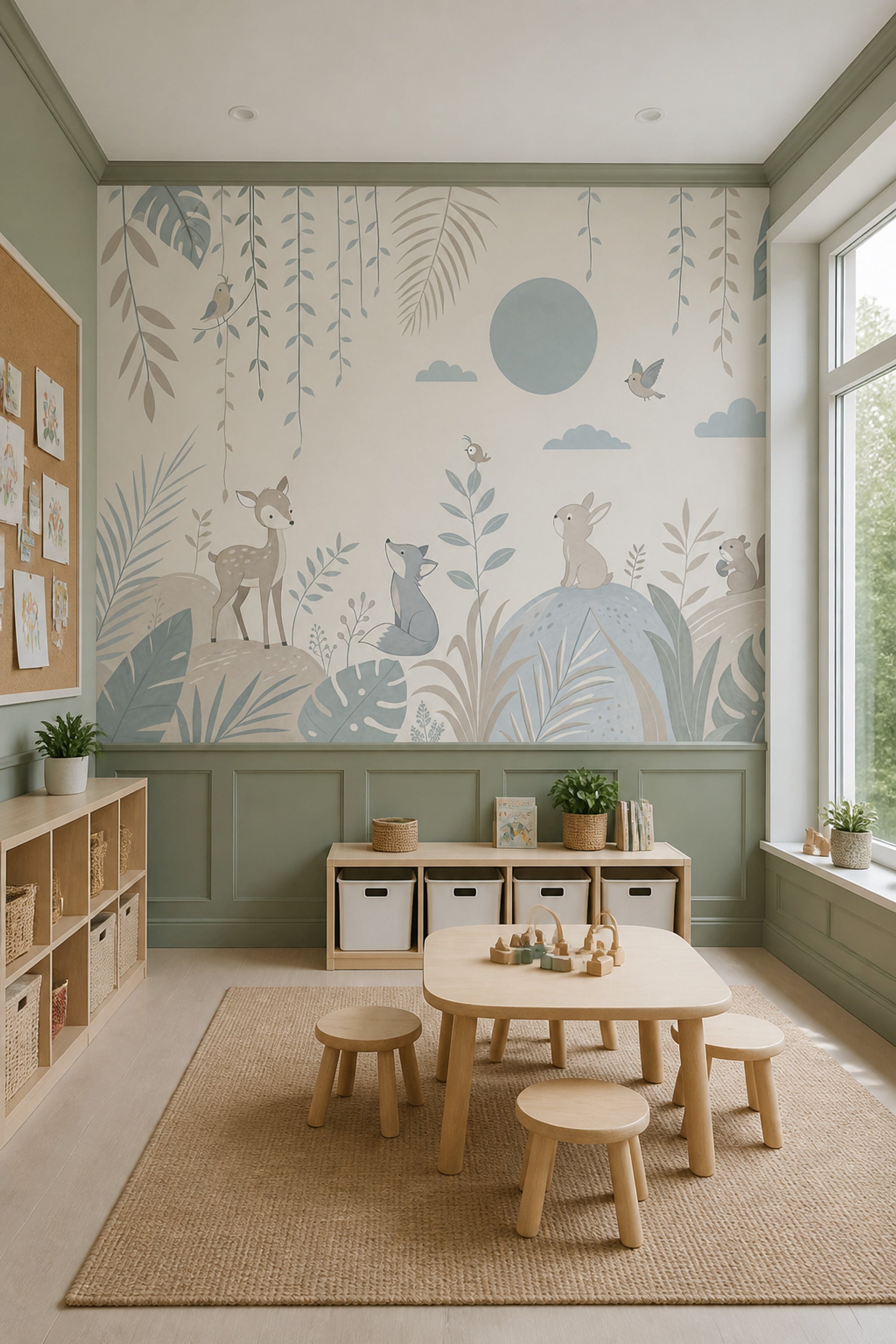 Woodland Animals Wallpaper Nursery Wallpaper Pastel Botanical Wall Mural