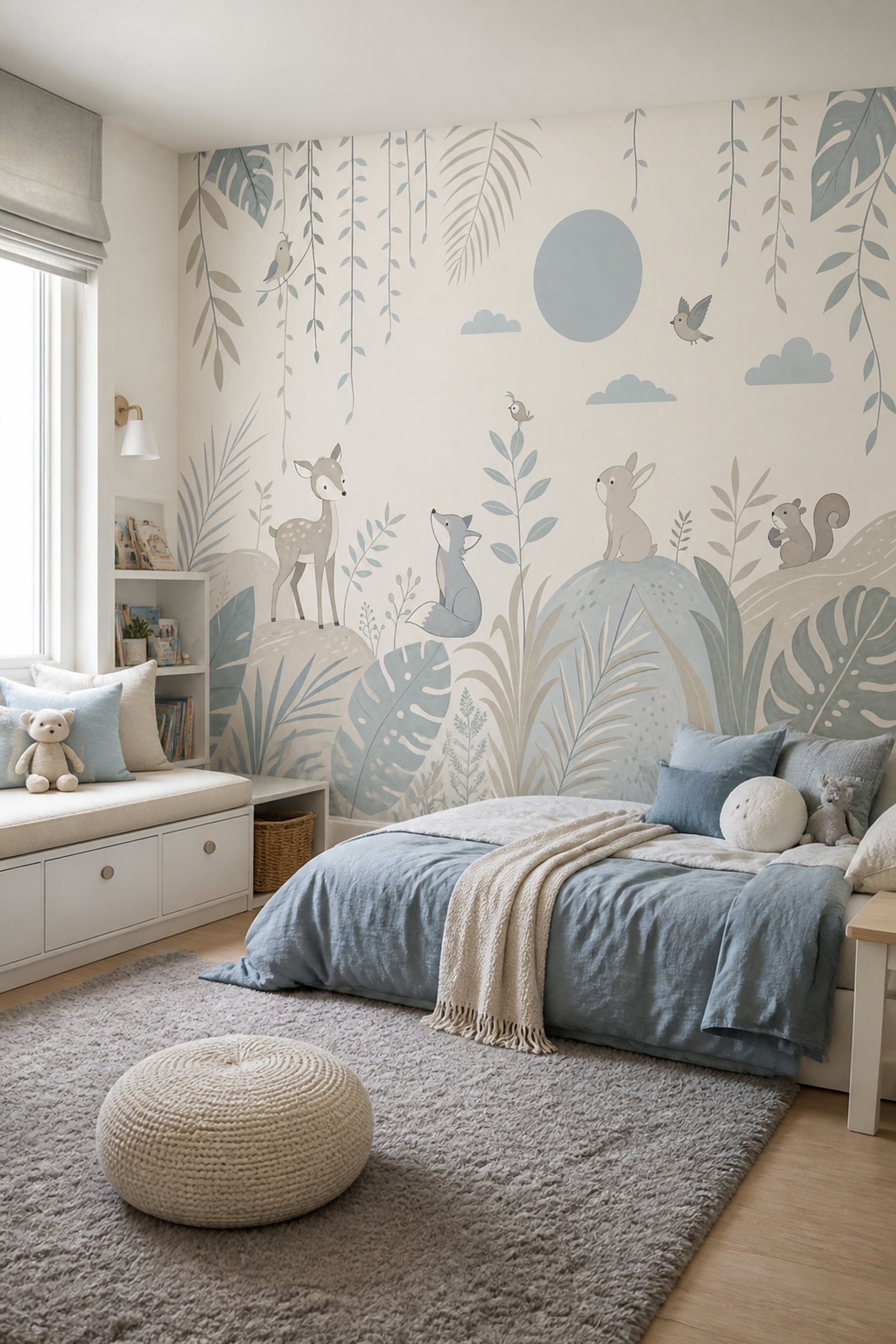 Woodland Animals Wallpaper Nursery Wallpaper Pastel Botanical Wall Mural