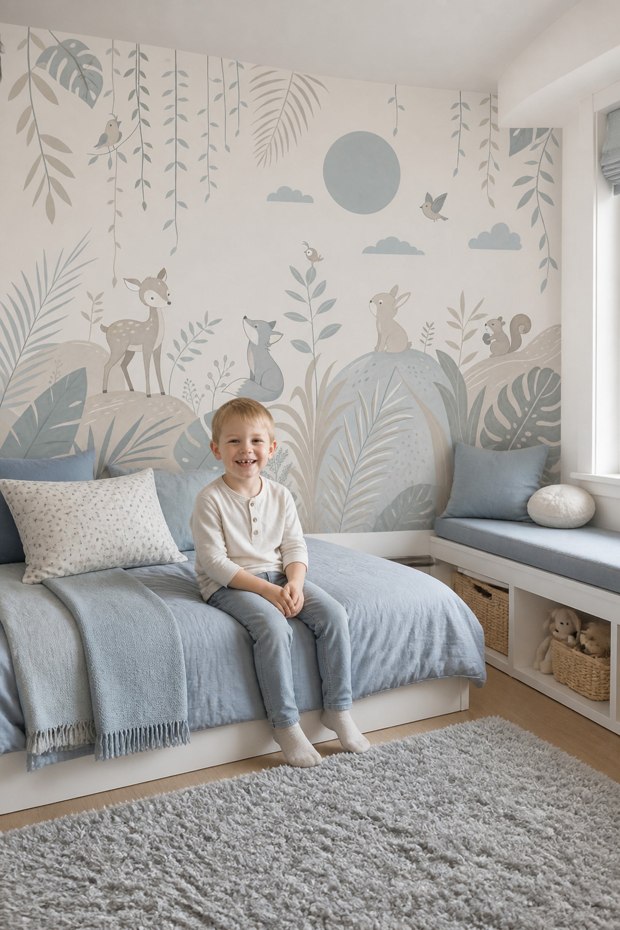 Woodland Animals Wallpaper Nursery Wallpaper Pastel Botanical Wall Mural