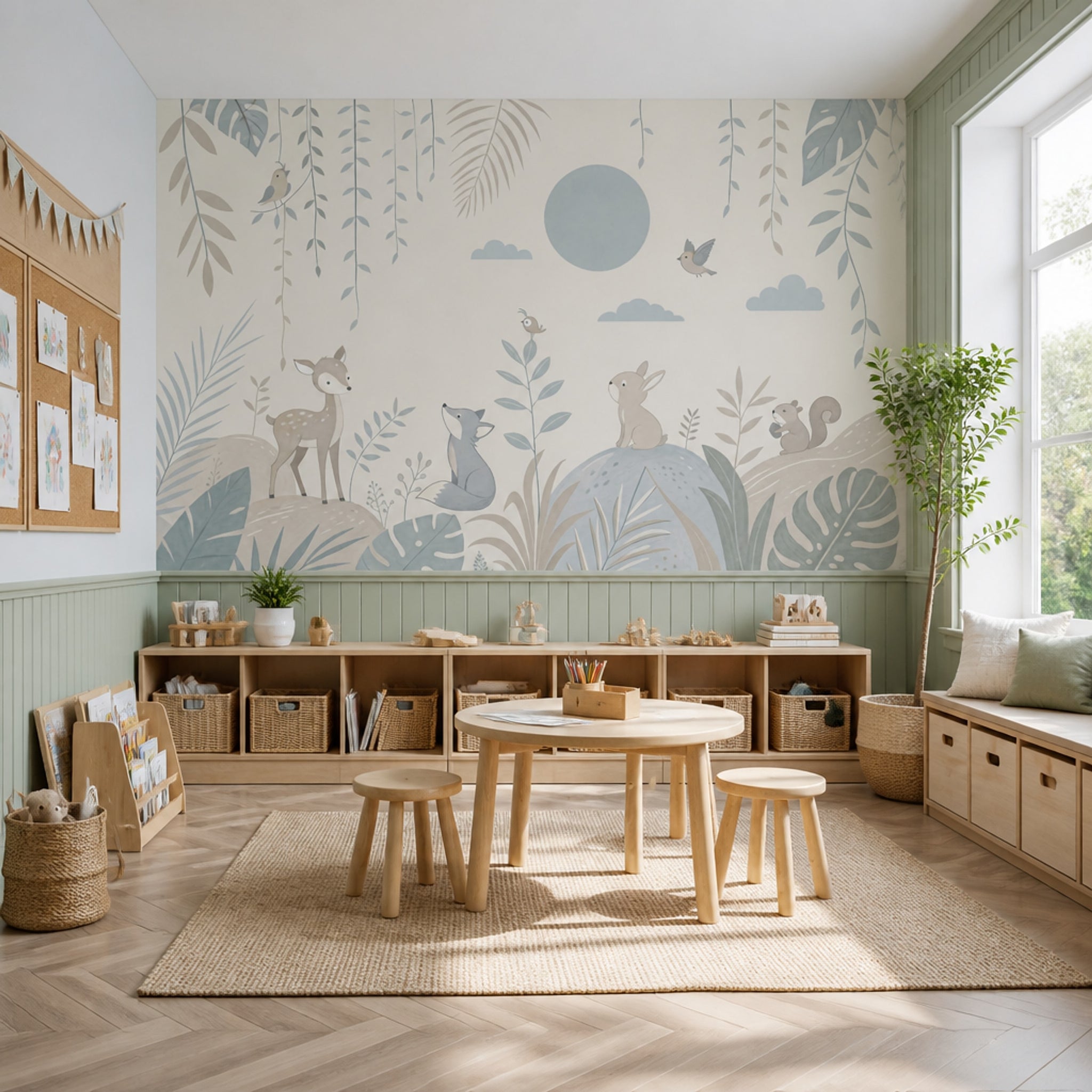 Woodland Animals Wallpaper Nursery Wallpaper Pastel Botanical Wall Mural