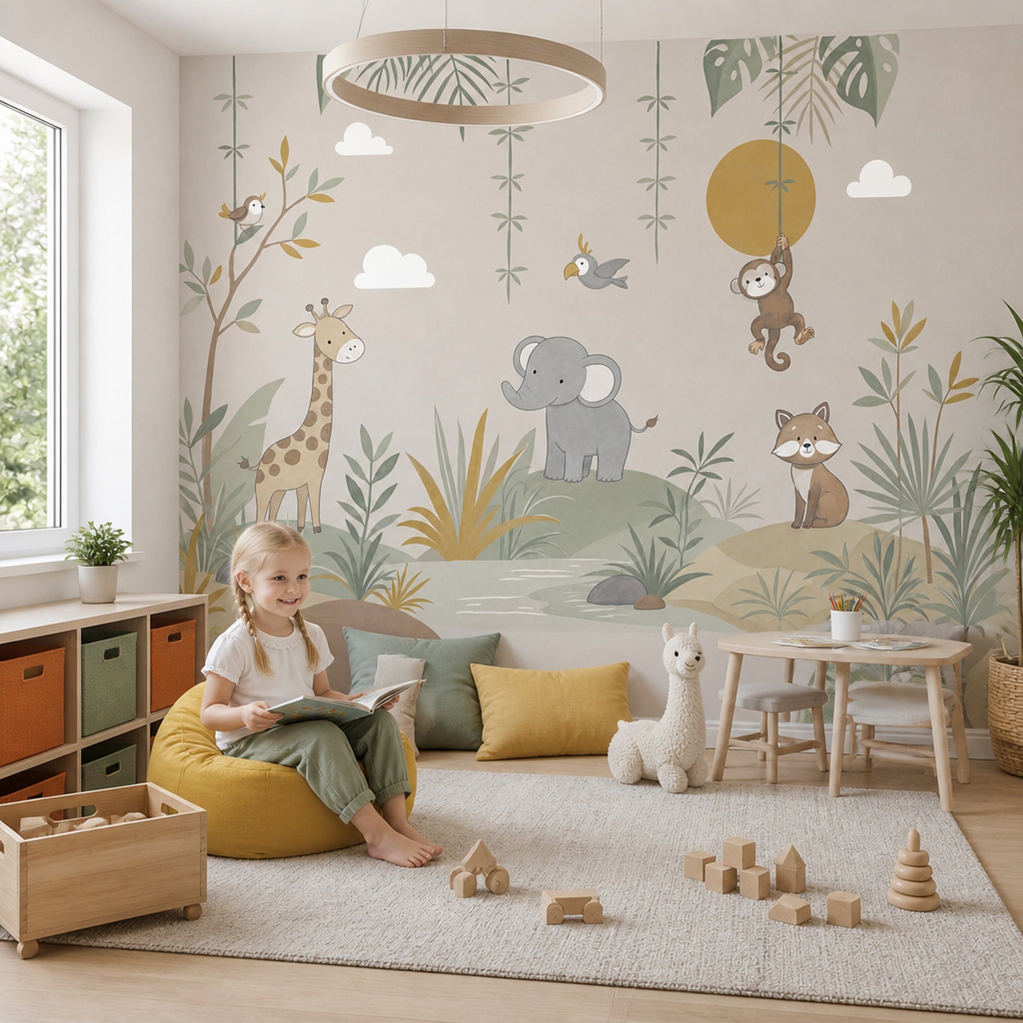 Jungle Wallpaper Safari Animals Removable Nursery Wallpaper Wall Decor