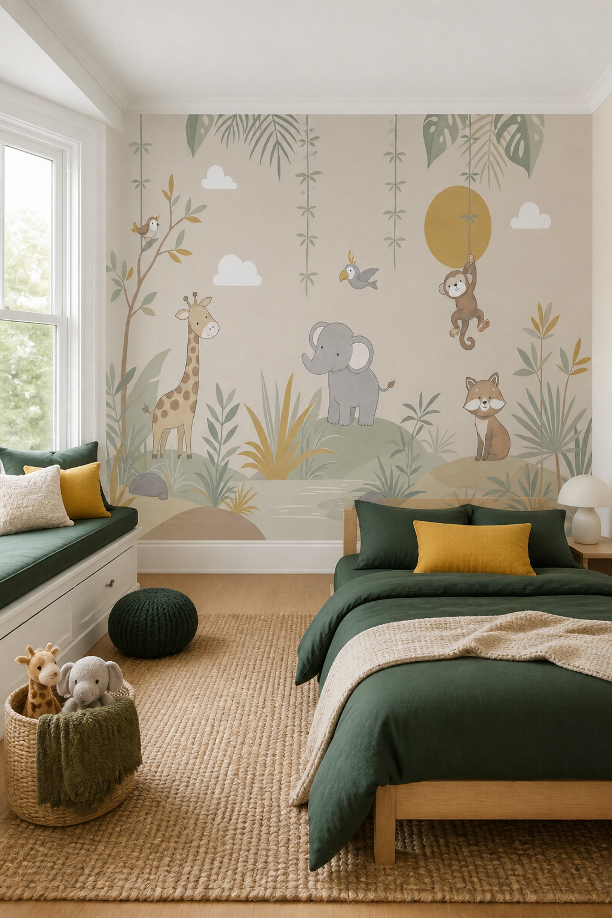 Jungle Wallpaper Safari Animals Removable Nursery Wallpaper Wall Decor
