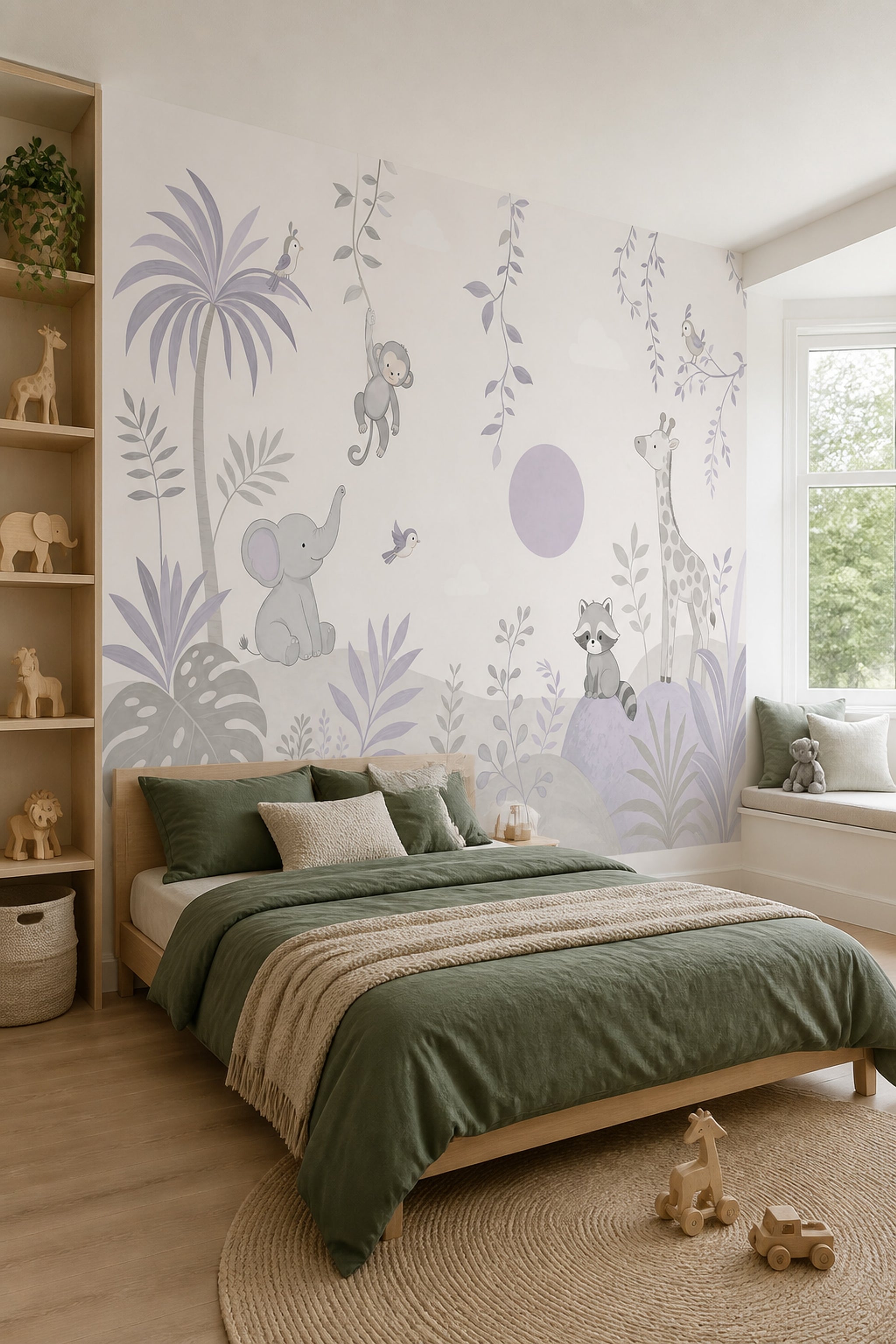 Nursery Jungle Wallpaper Safari Animals Tropical Foliage Removable Wall Decor