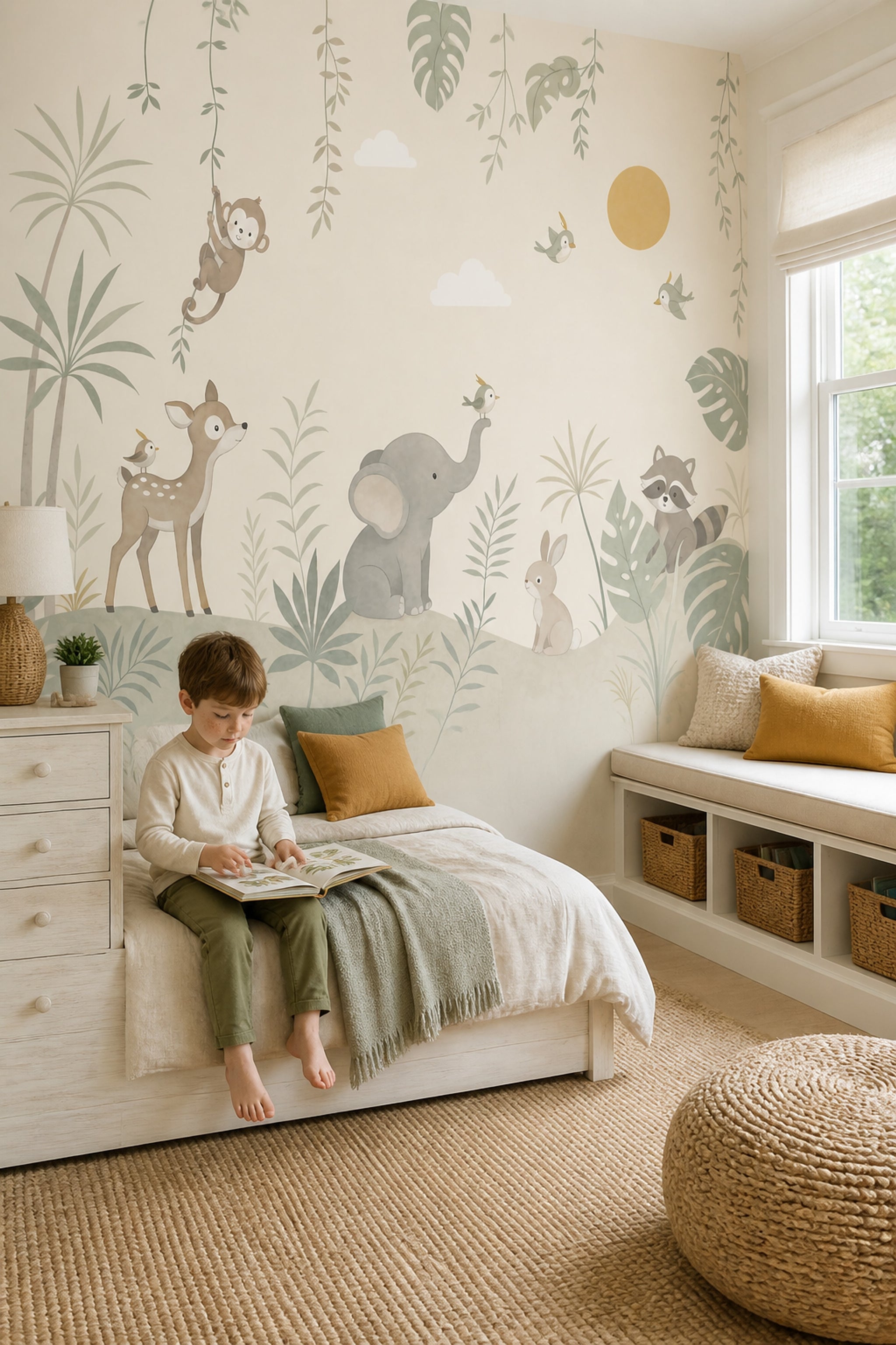 Jungle Nursery Wallpaper Tropical Animals Watercolor Wall Mural