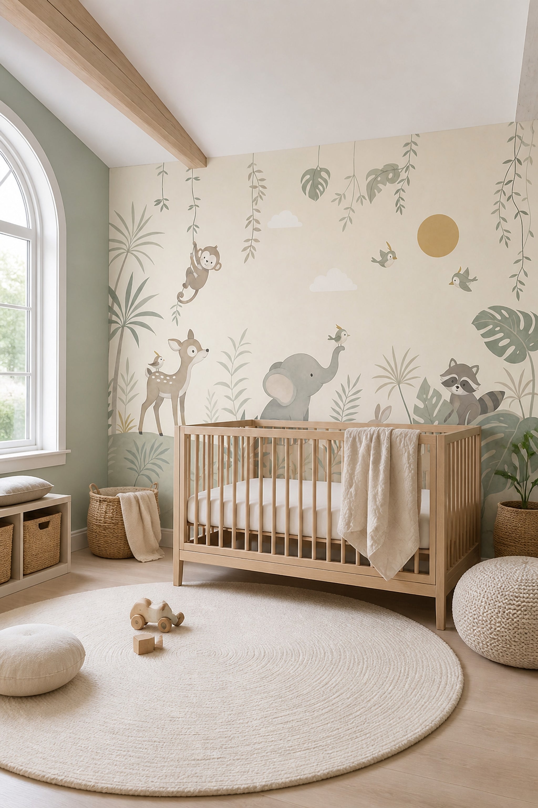 Jungle Nursery Wallpaper Tropical Animals Watercolor Wall Mural