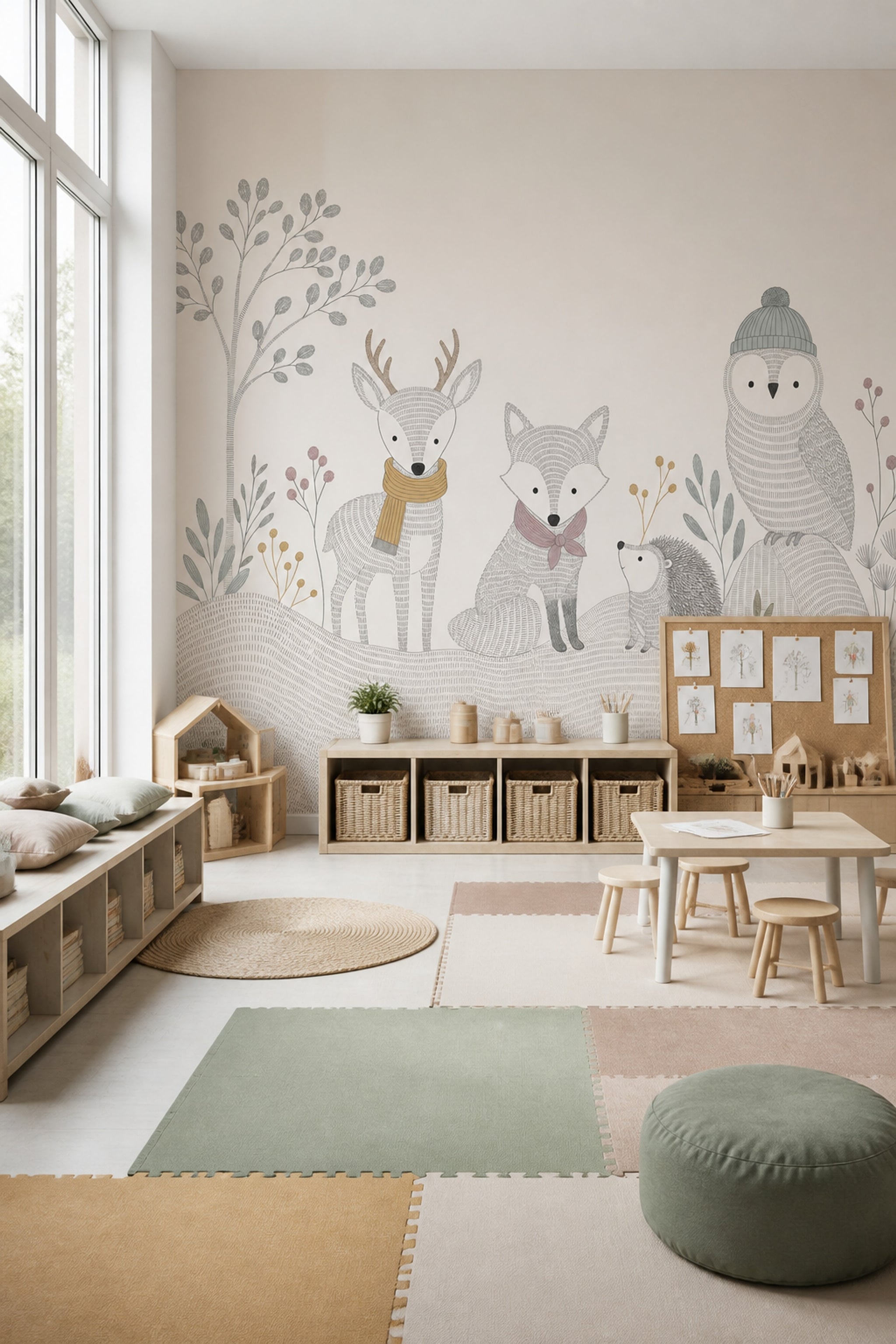 White Background Wallpaper Woodland Animals Removable Kids Wall Decor