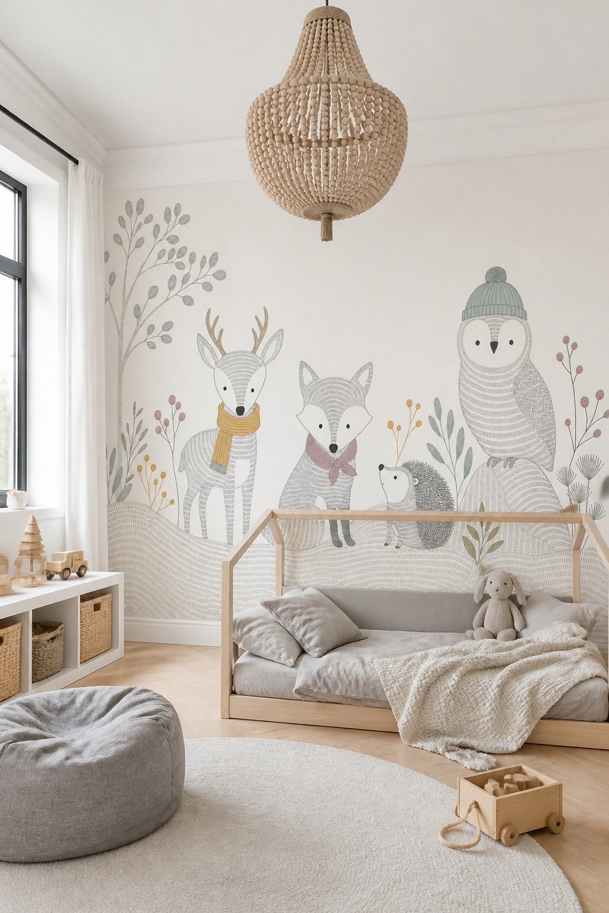 White Background Wallpaper Woodland Animals Removable Kids Wall Decor