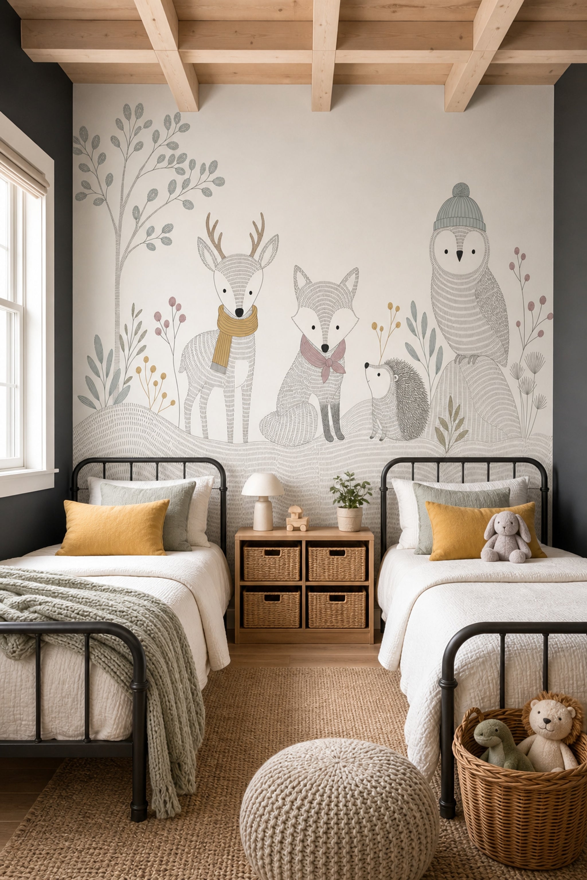 White Background Wallpaper Woodland Animals Removable Kids Wall Decor