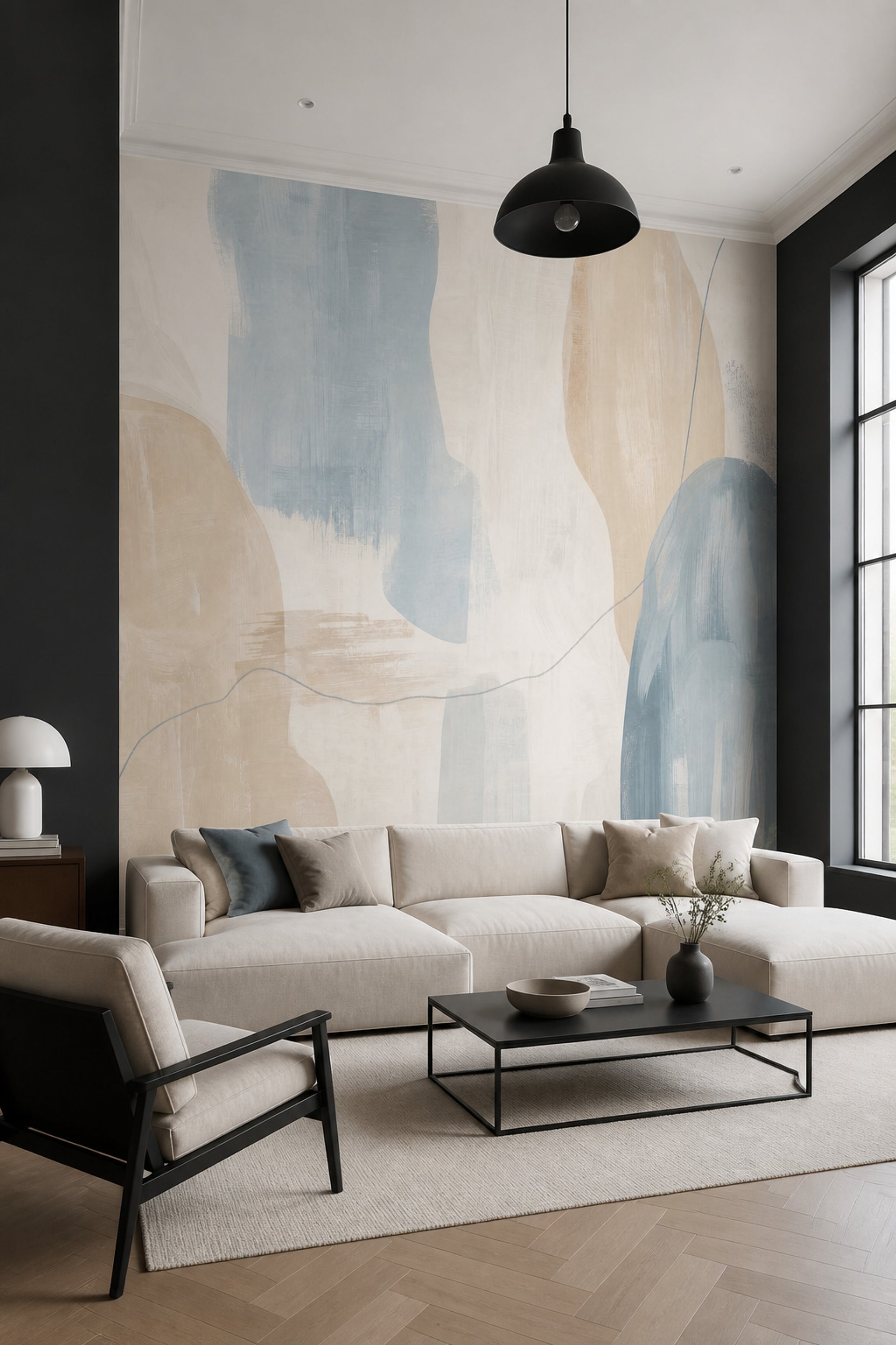 Organic Shapes Wallpaper Muted Blue Brush Texture Wall Mural