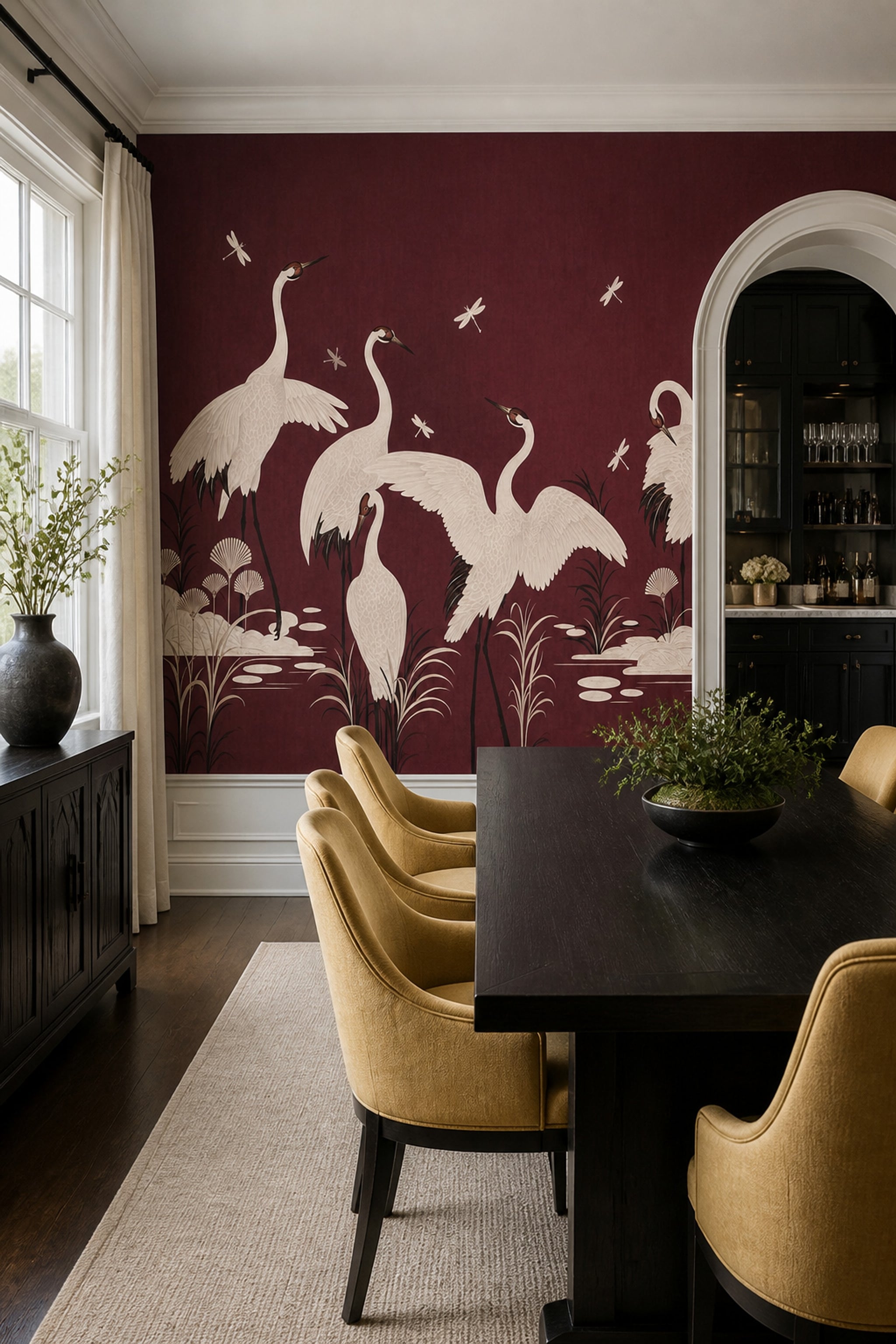 White Cranes Wallpaper Oriental Dragonflies Removable Wall Decor
