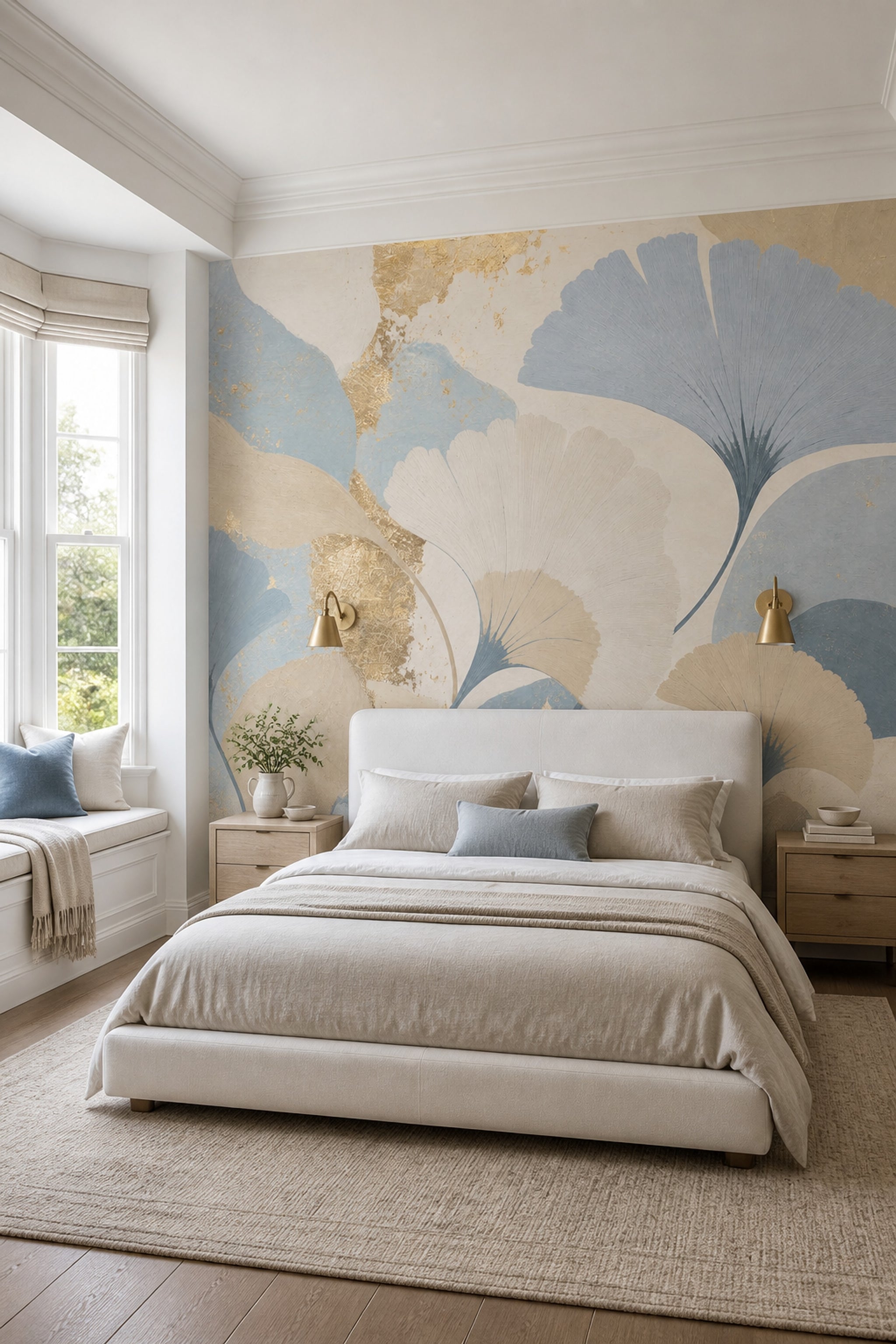 Ginkgo Leaves Wallpaper Botanical Gold Metallic Removable Wall Decor
