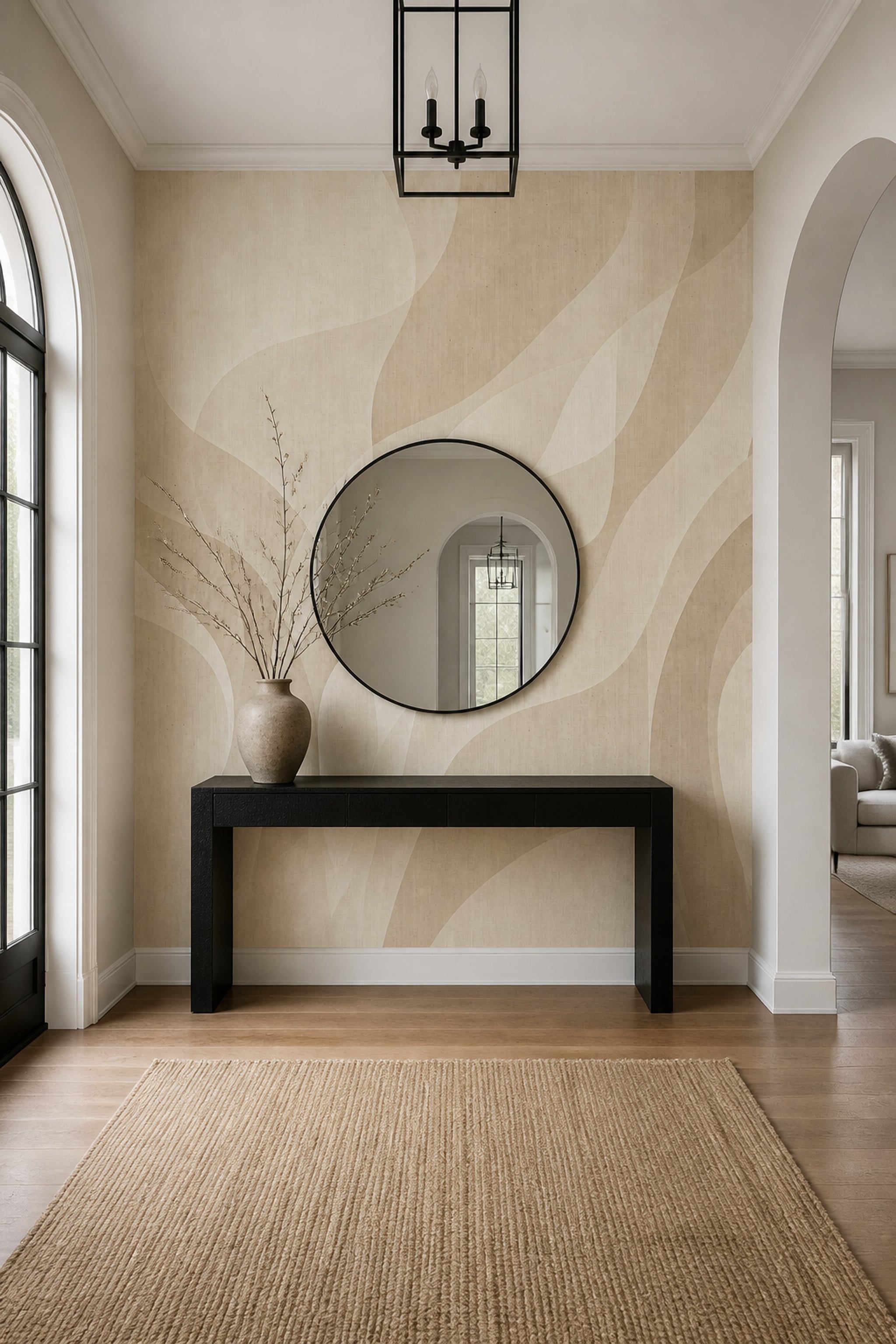 Beige Wallpaper Abstract Organic Curves Wall Mural