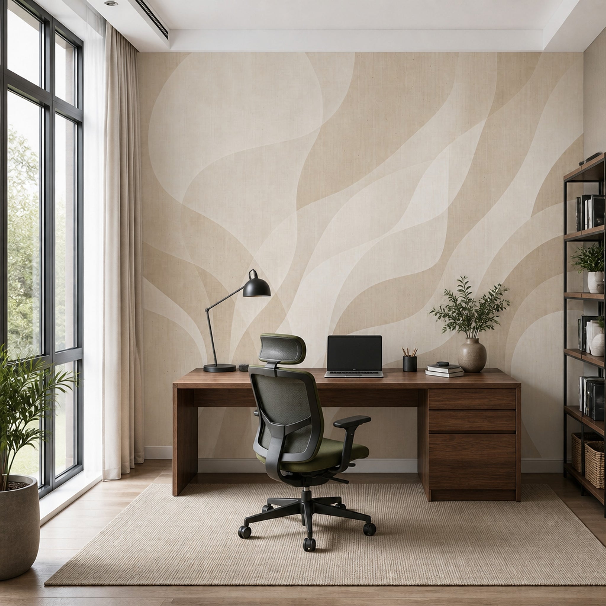 Beige Wallpaper Abstract Organic Curves Wall Mural