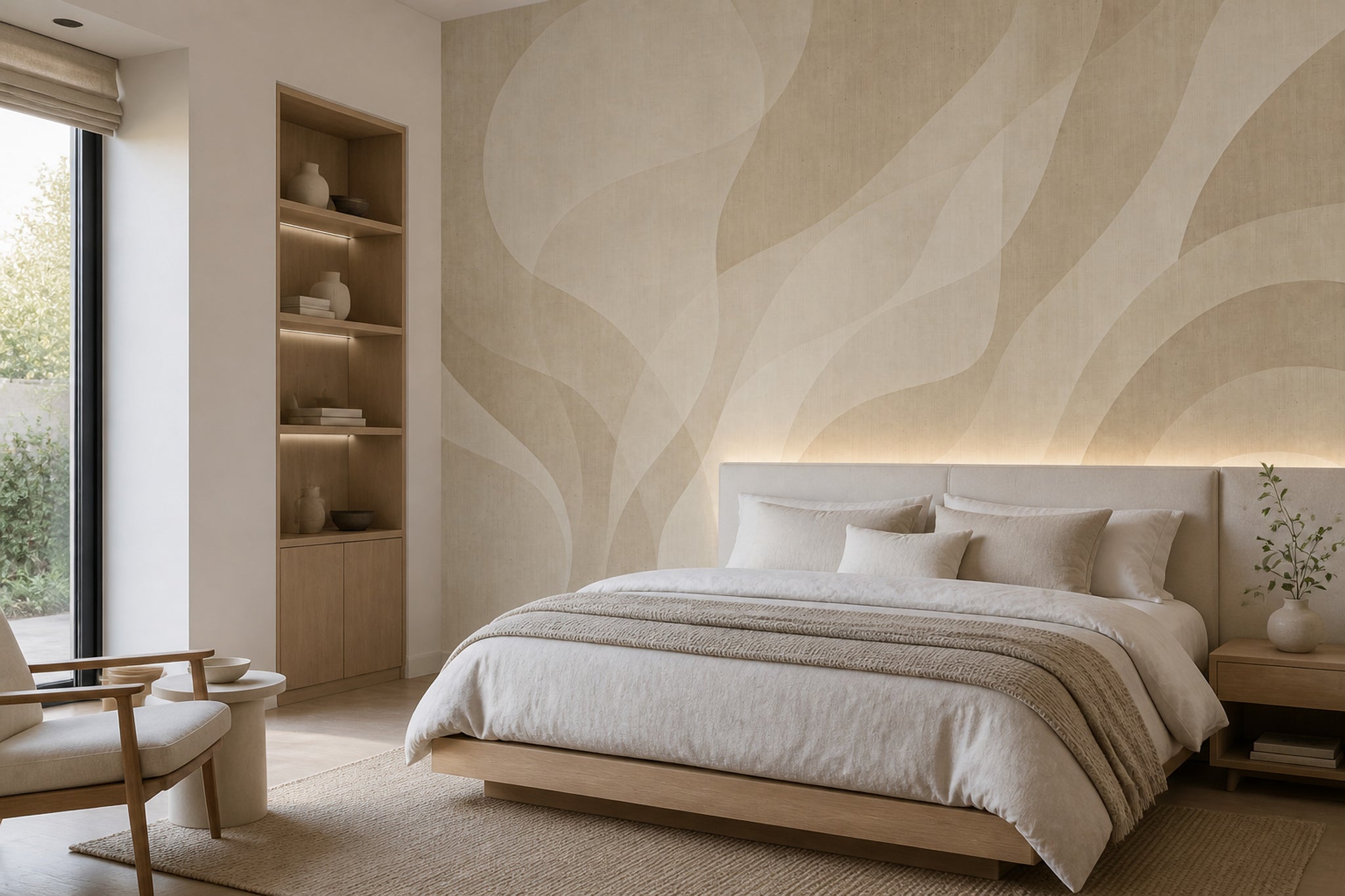 Beige Wallpaper Abstract Organic Curves Wall Mural