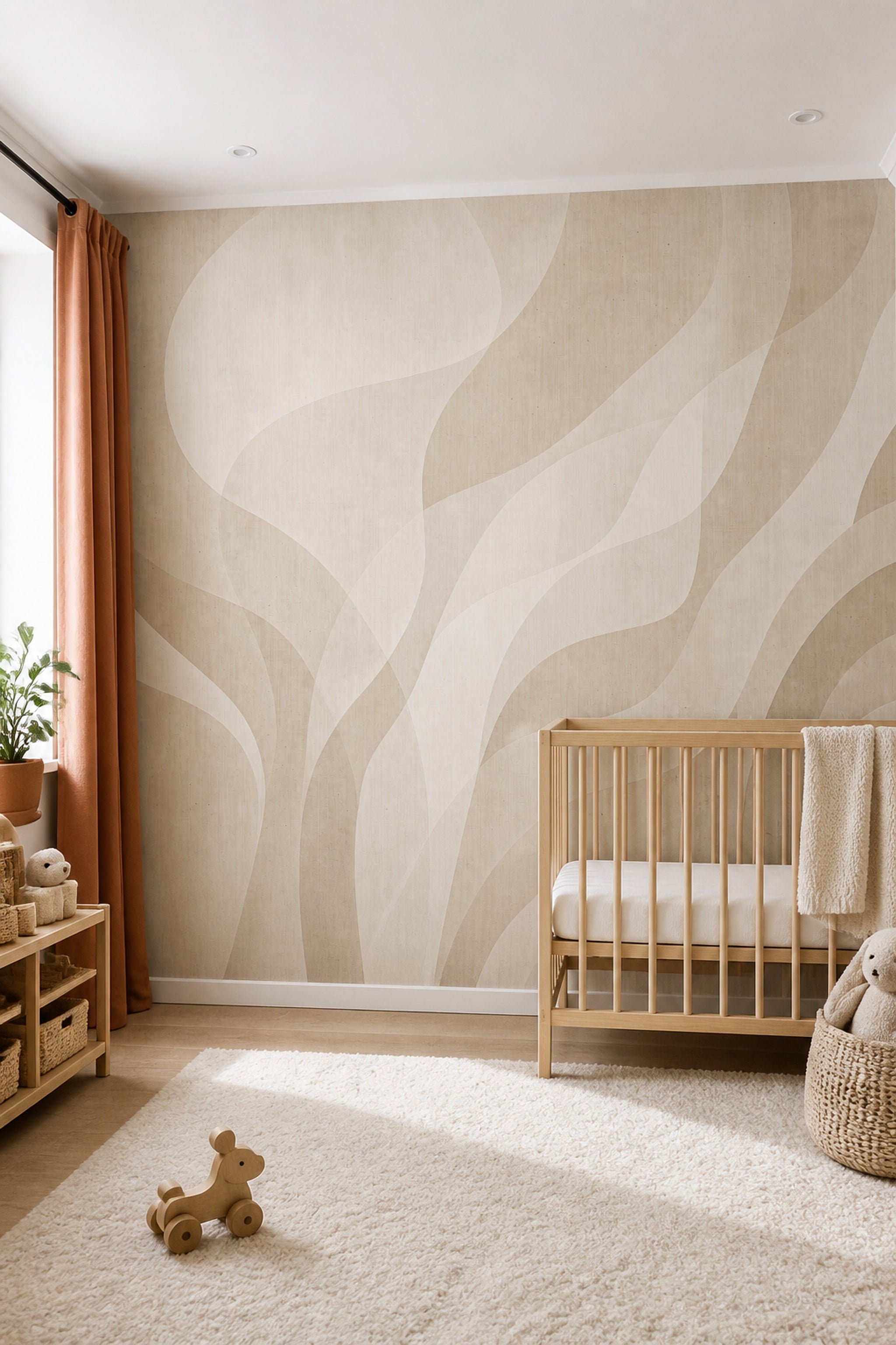 Beige Wallpaper Abstract Organic Curves Wall Mural