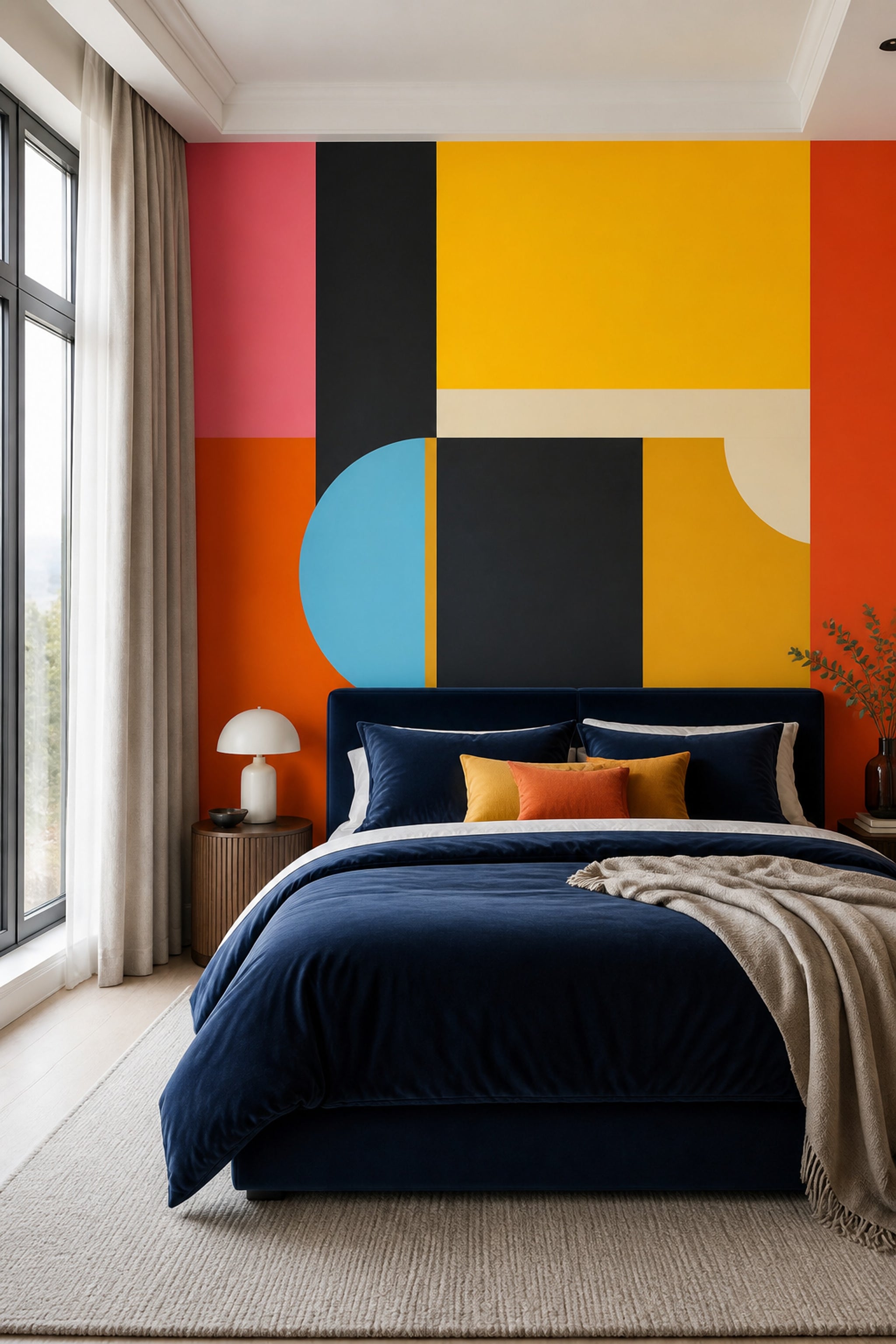 Mid Century Modern Wallpaper Retro Removable Geometric Wall Decor