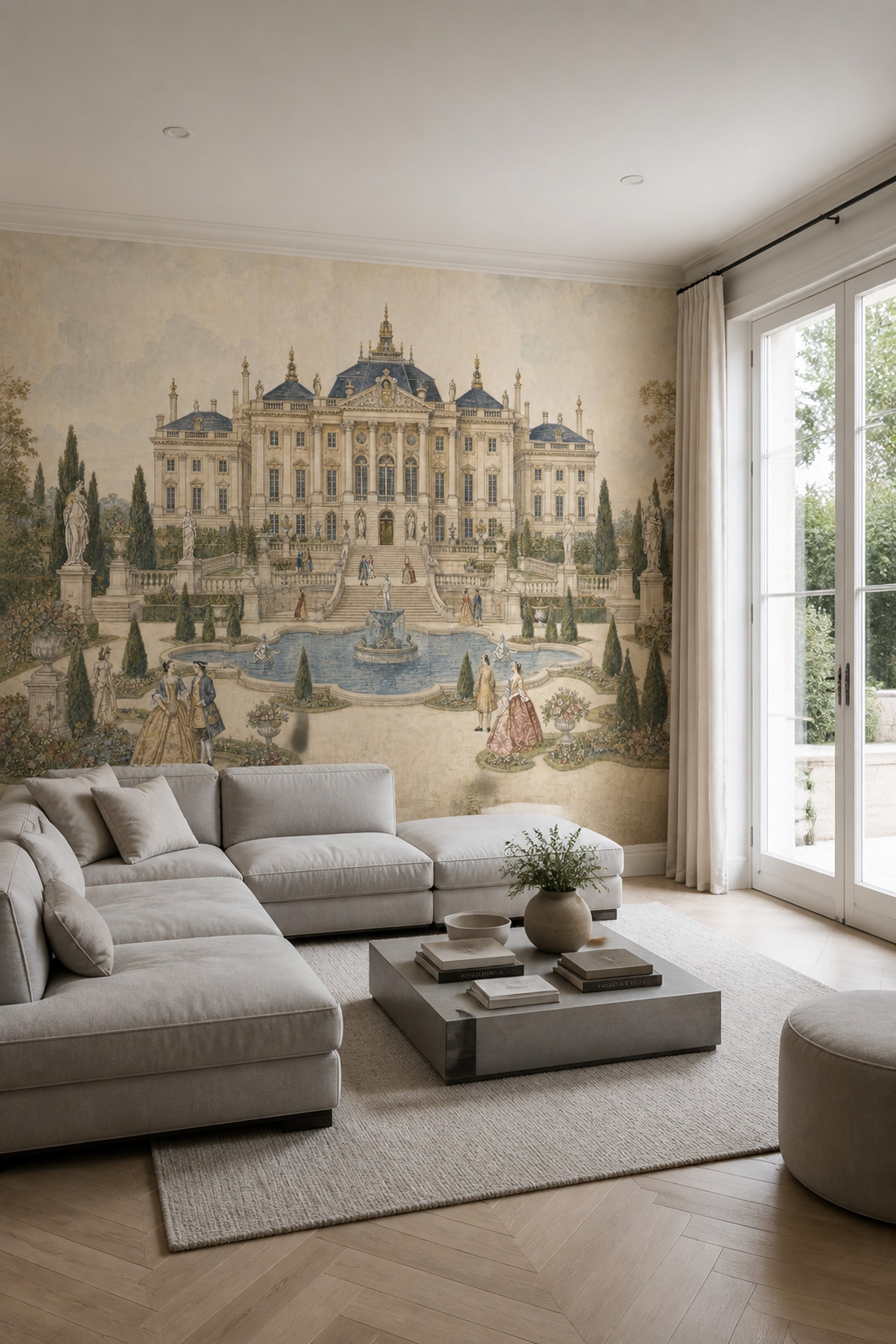 Muted Green Wallpaper Palace Garden Baroque Wall Mural
