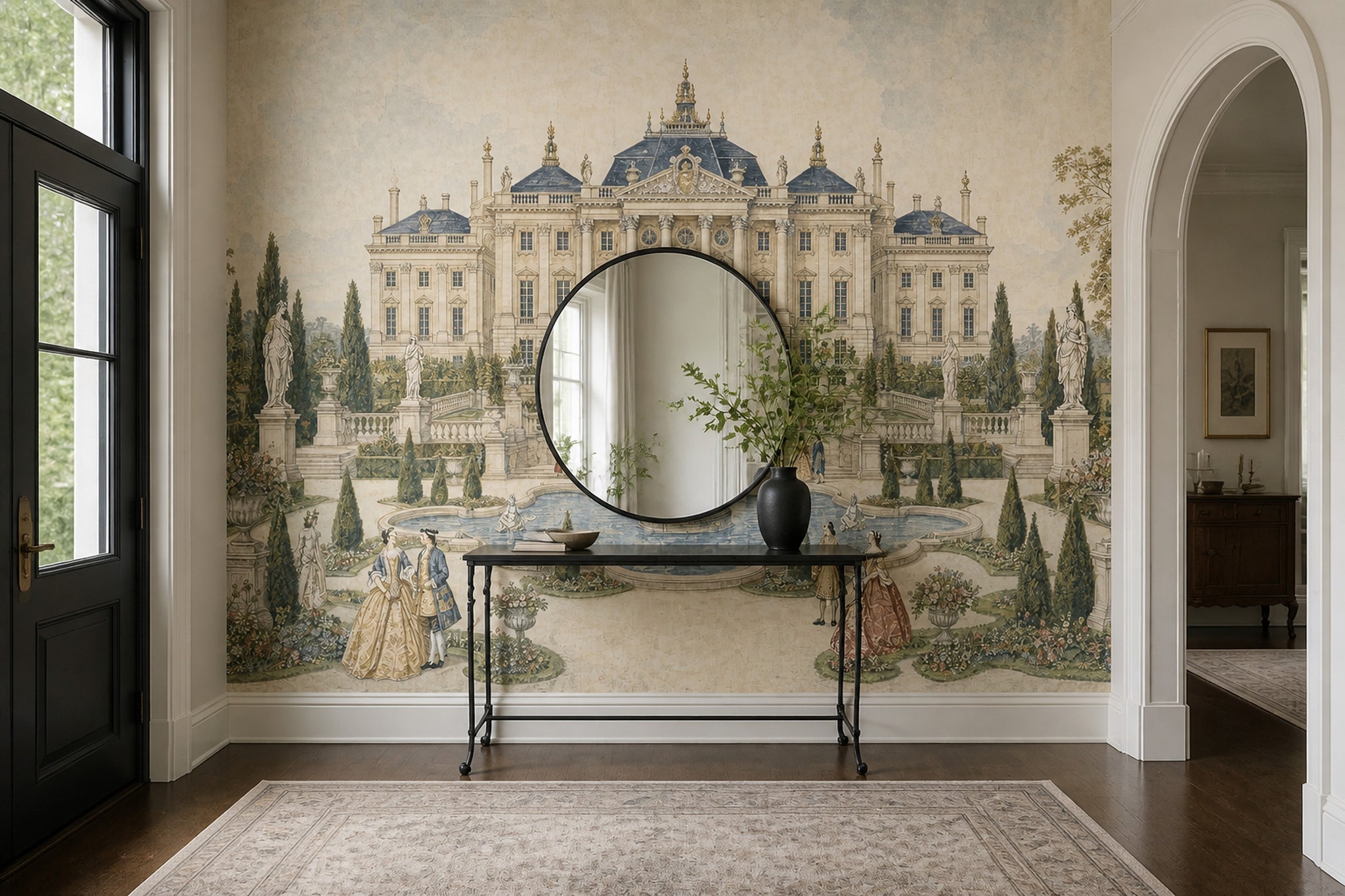 Muted Green Wallpaper Palace Garden Baroque Wall Mural