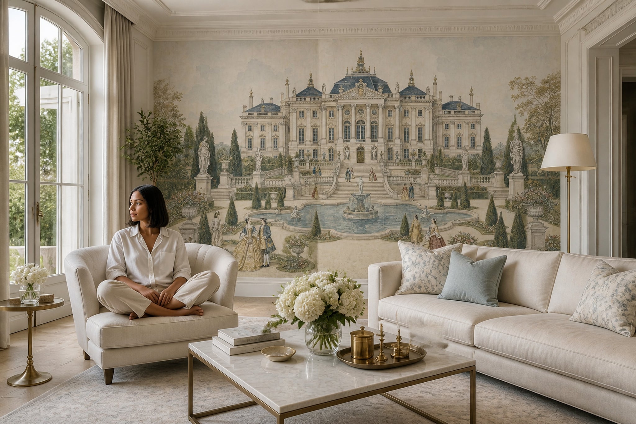 Muted Green Wallpaper Palace Garden Baroque Wall Mural
