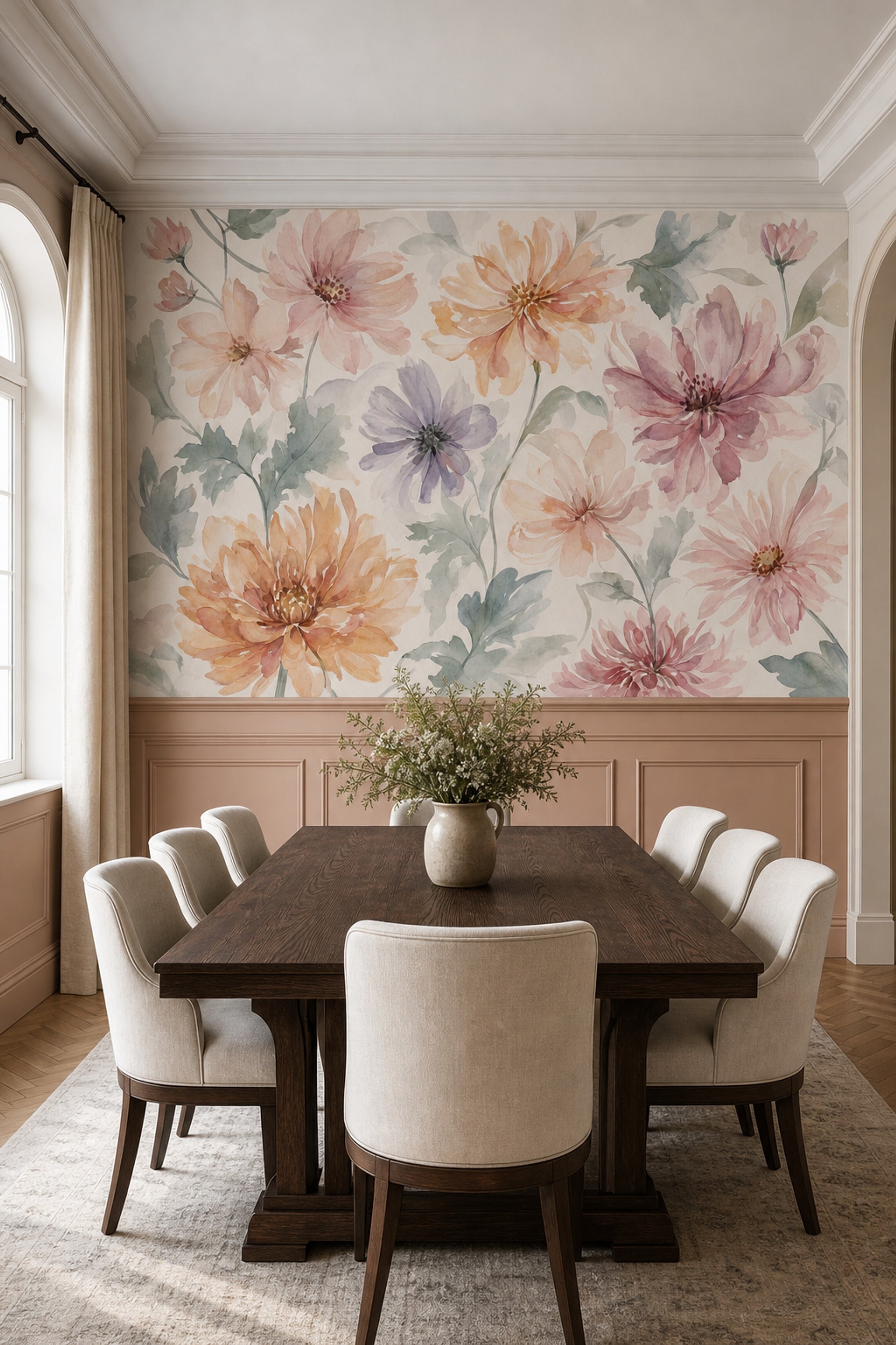 Watercolor Floral Wallpaper Pastel Flowers Botanical Wall Mural