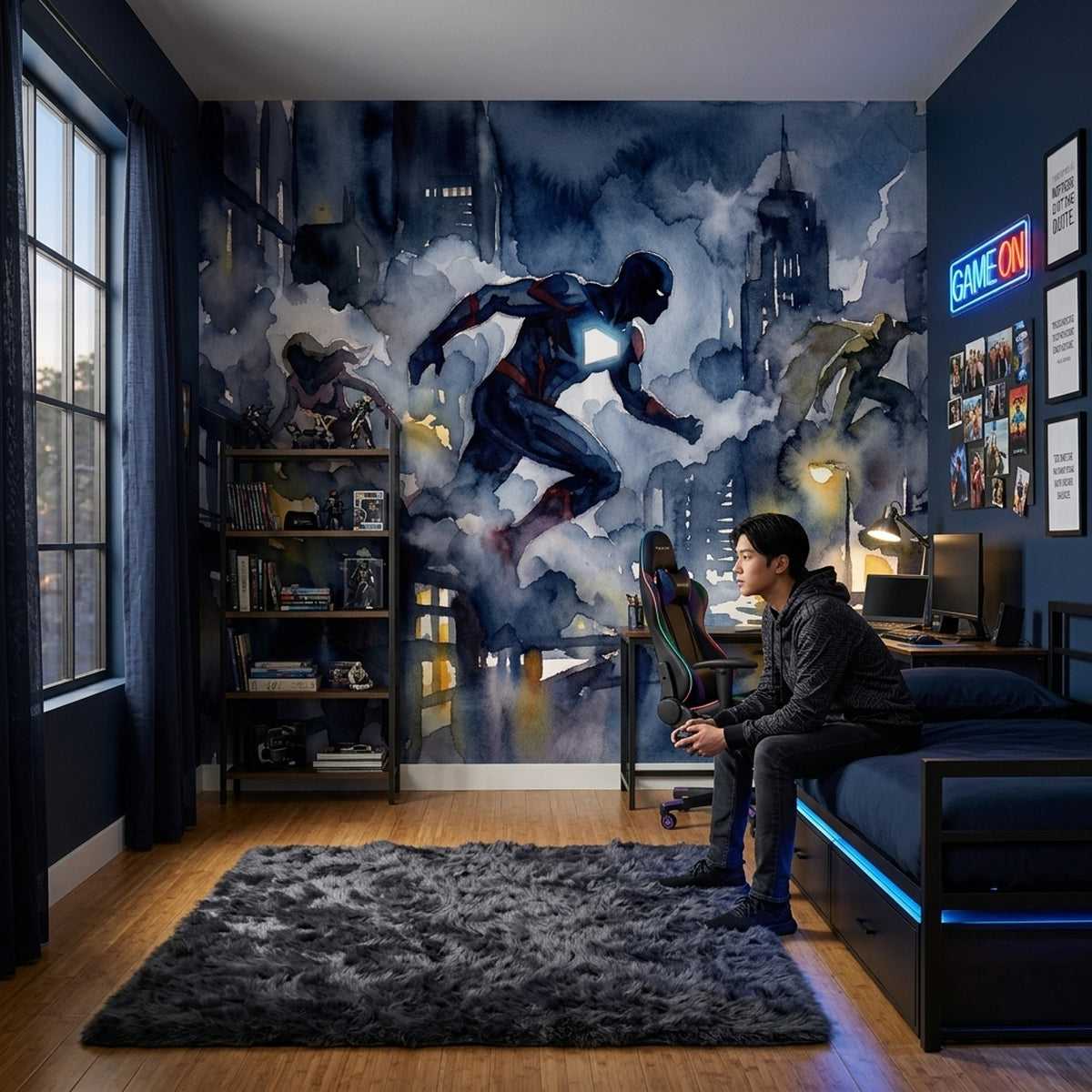 Superhero Wallpaper Cityscape Night Wall Mural