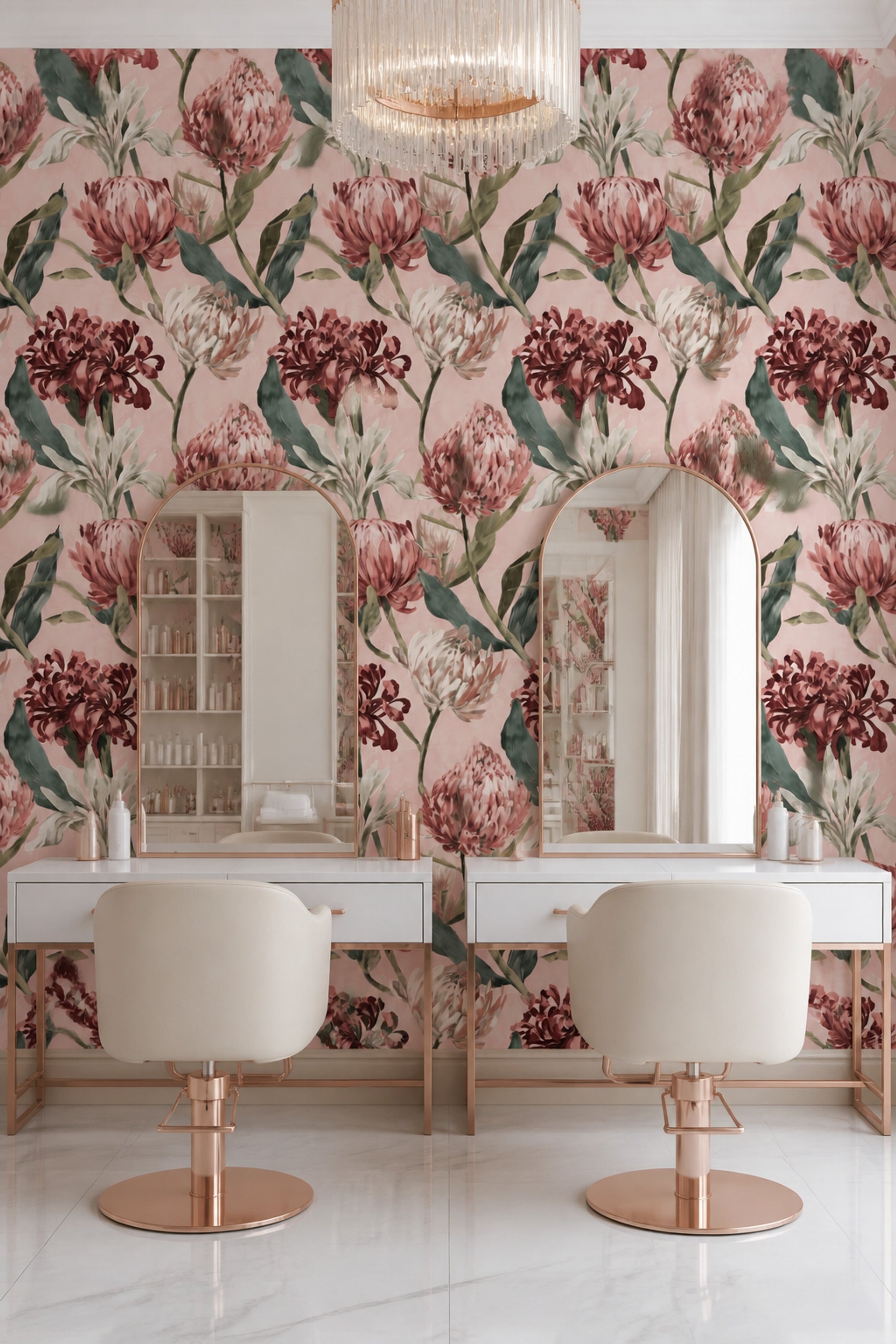 Floral Wallpaper Botanical Pink Background Decorative Mural