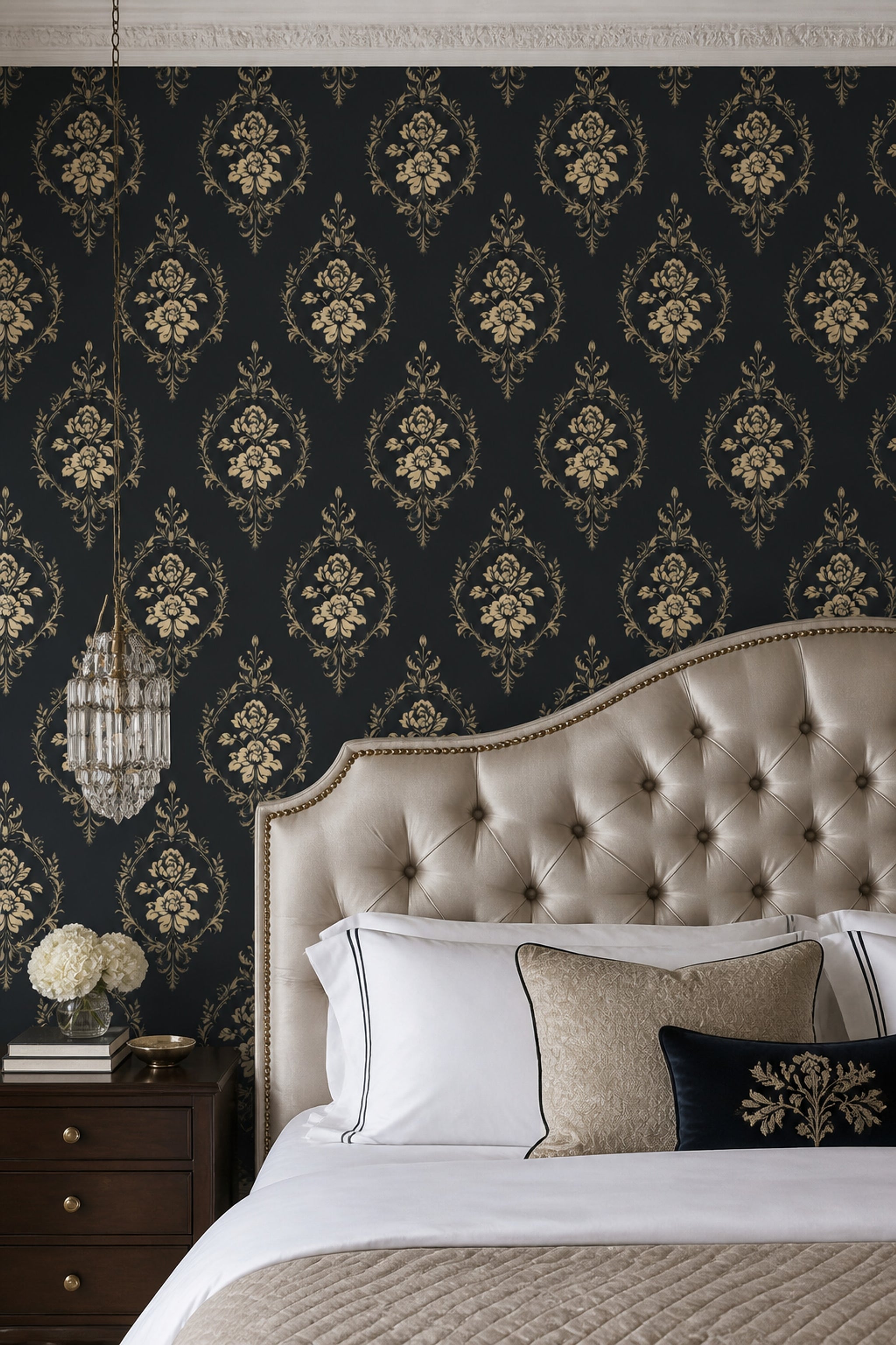 Black And Gold Wallpaper Damask Removable Floral Wall Double Roll