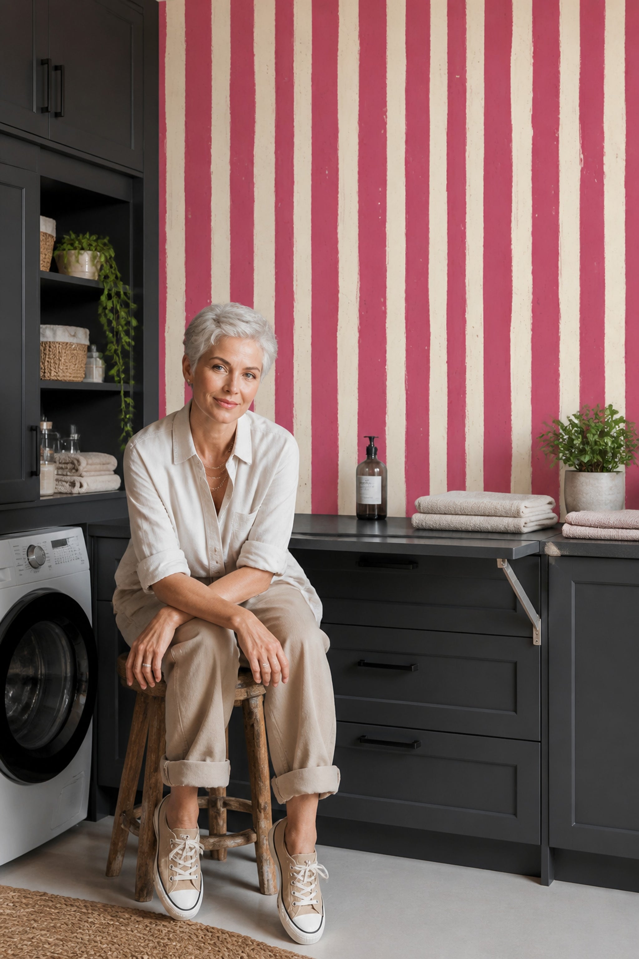 Vertical Stripes Wallpaper Pink Distressed Texture Decorative Mural