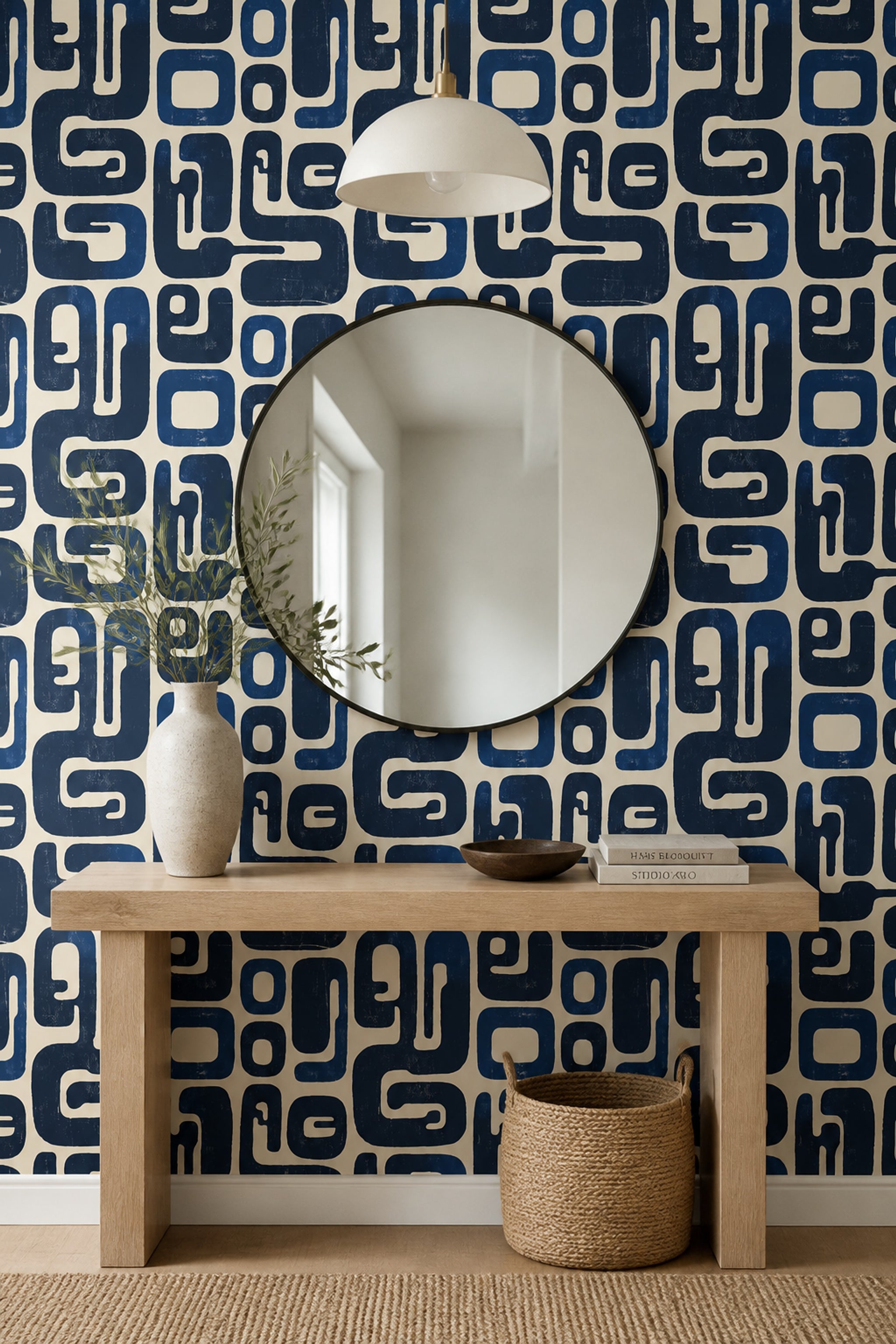 Mid Century Modern Wallpaper Abstract Pattern Removable Modern Retro Wall Double Roll