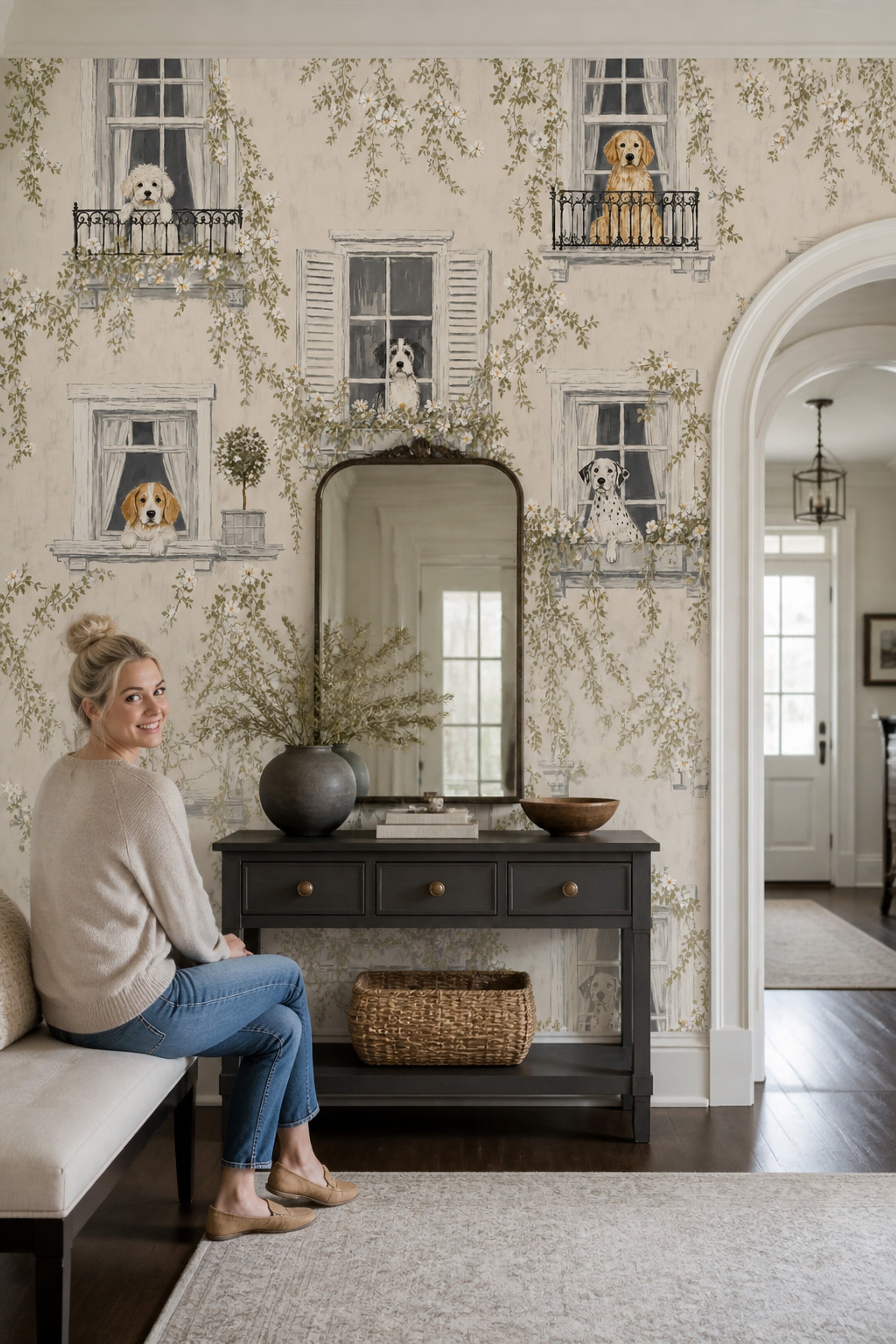 French Country Wallpaper Dogs Windows Wall Mural