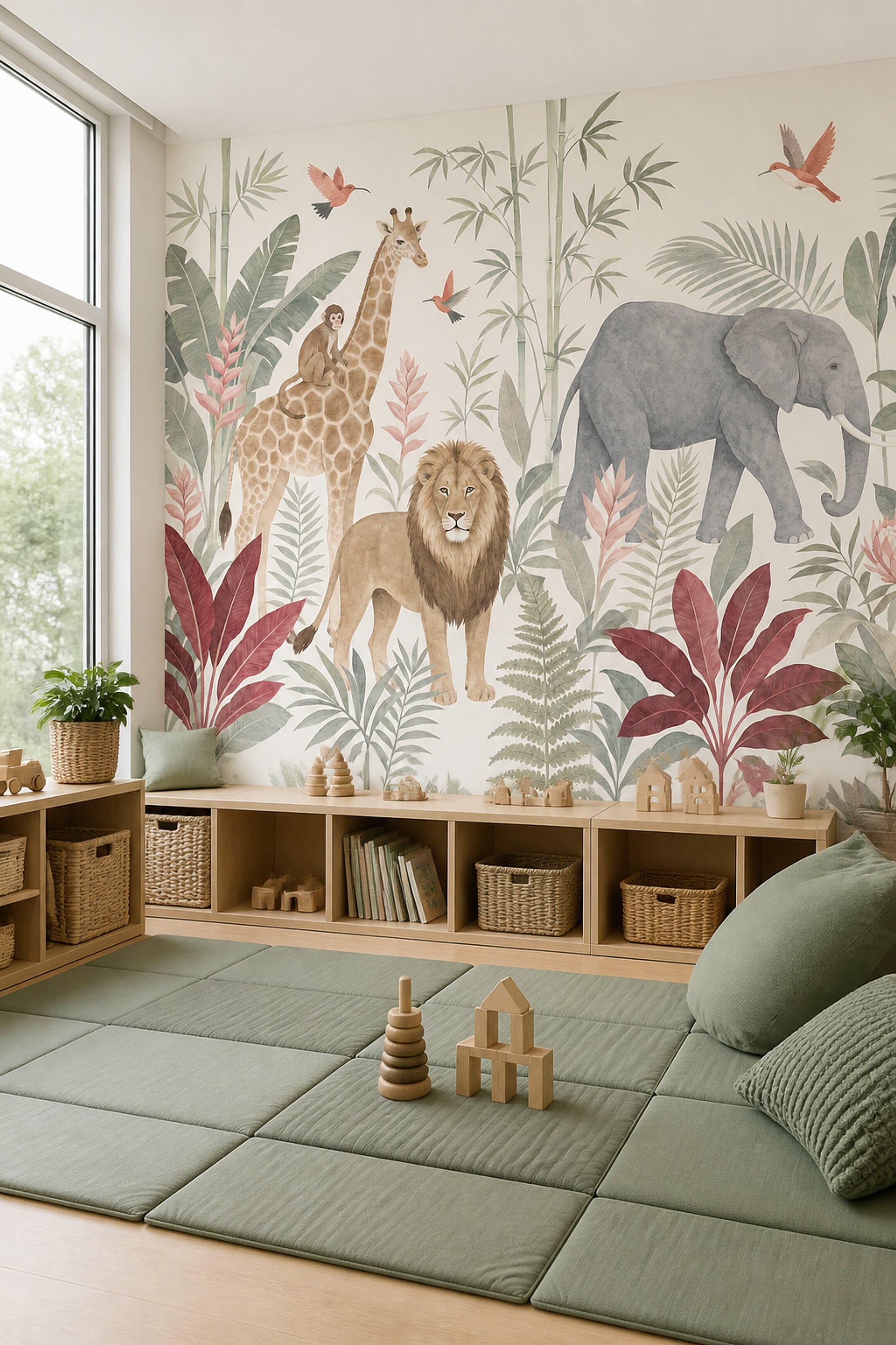 Tropical Safari Wallpaper Jungle Animals Watercolor Wall Mural