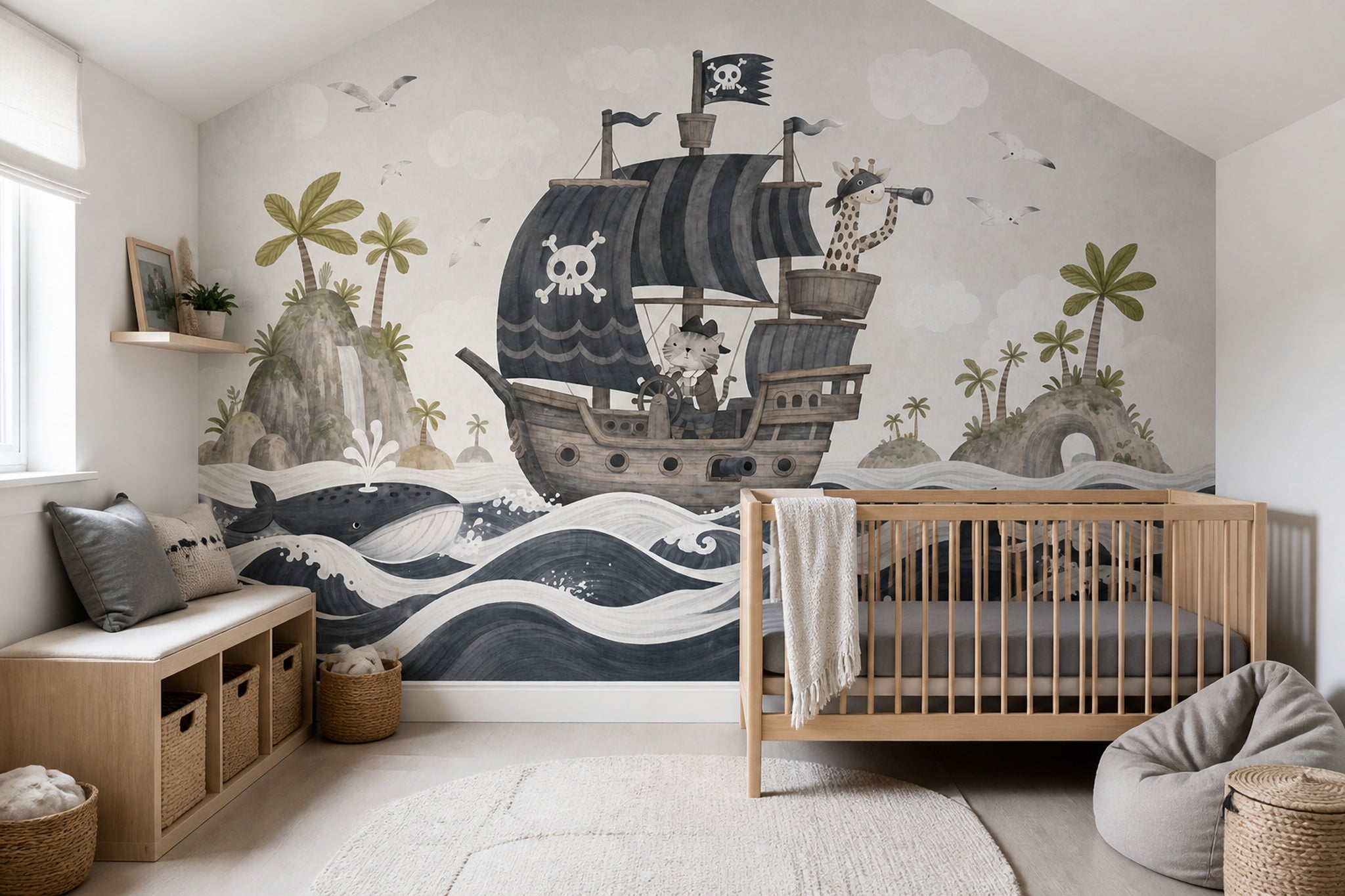 Pirate Ship Wallpaper Ocean Waves Tropical Islands Wall Mural