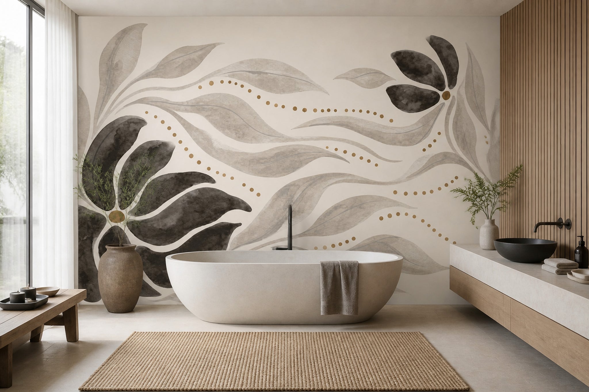Watercolor Floral Wallpaper Botanical Ivory Background Wall Mural