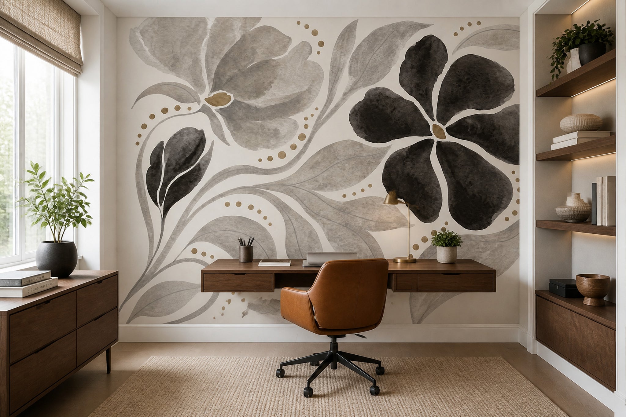 Watercolor Floral Wallpaper Abstract Flowers Modern Botanical Wall Mural