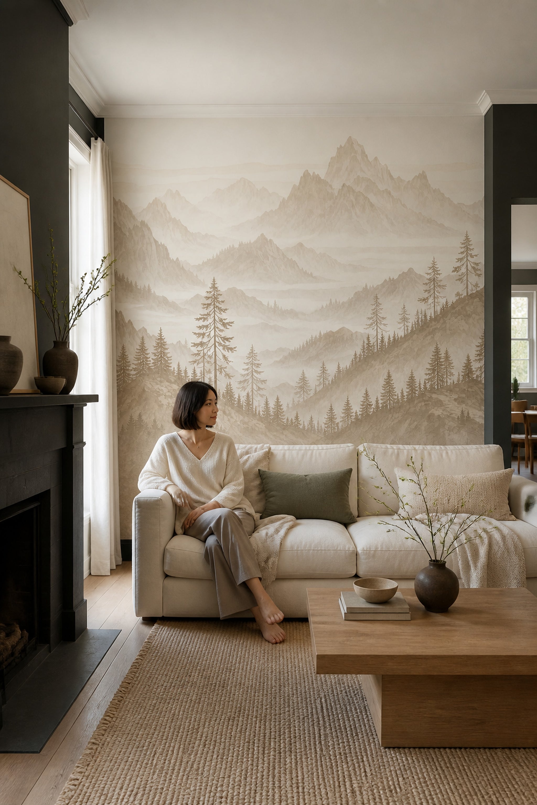 Mountain Landscape Wallpaper Pine Trees Alpine Scenery Wall Mural