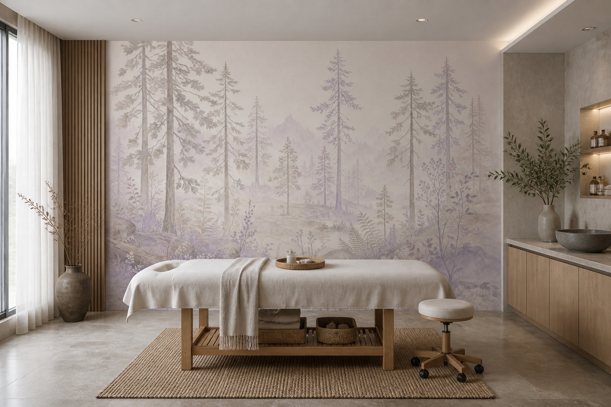 Watercolor Forest Wallpaper Pine Trees Woodland Wall Mural