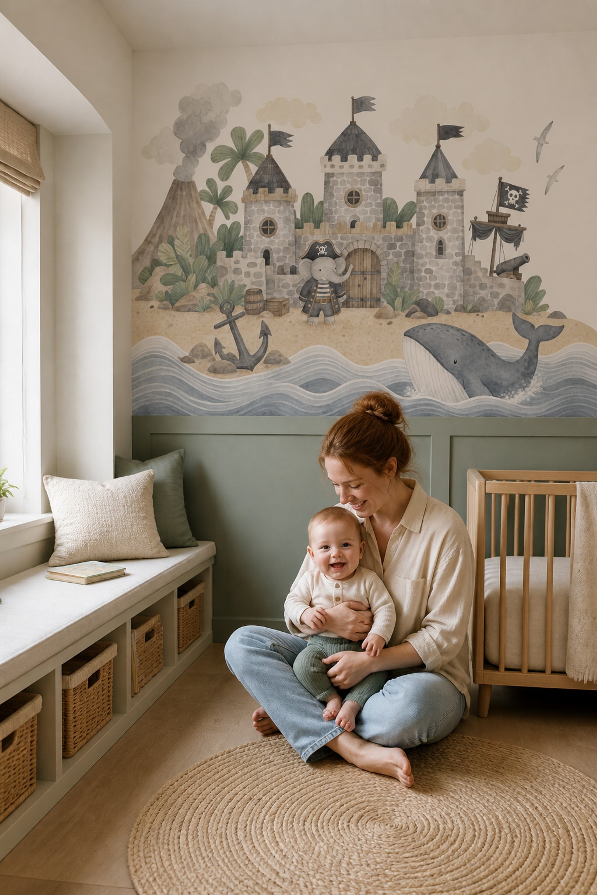 Pirate Island Wallpaper Watercolor Removable Castle Wall Decor