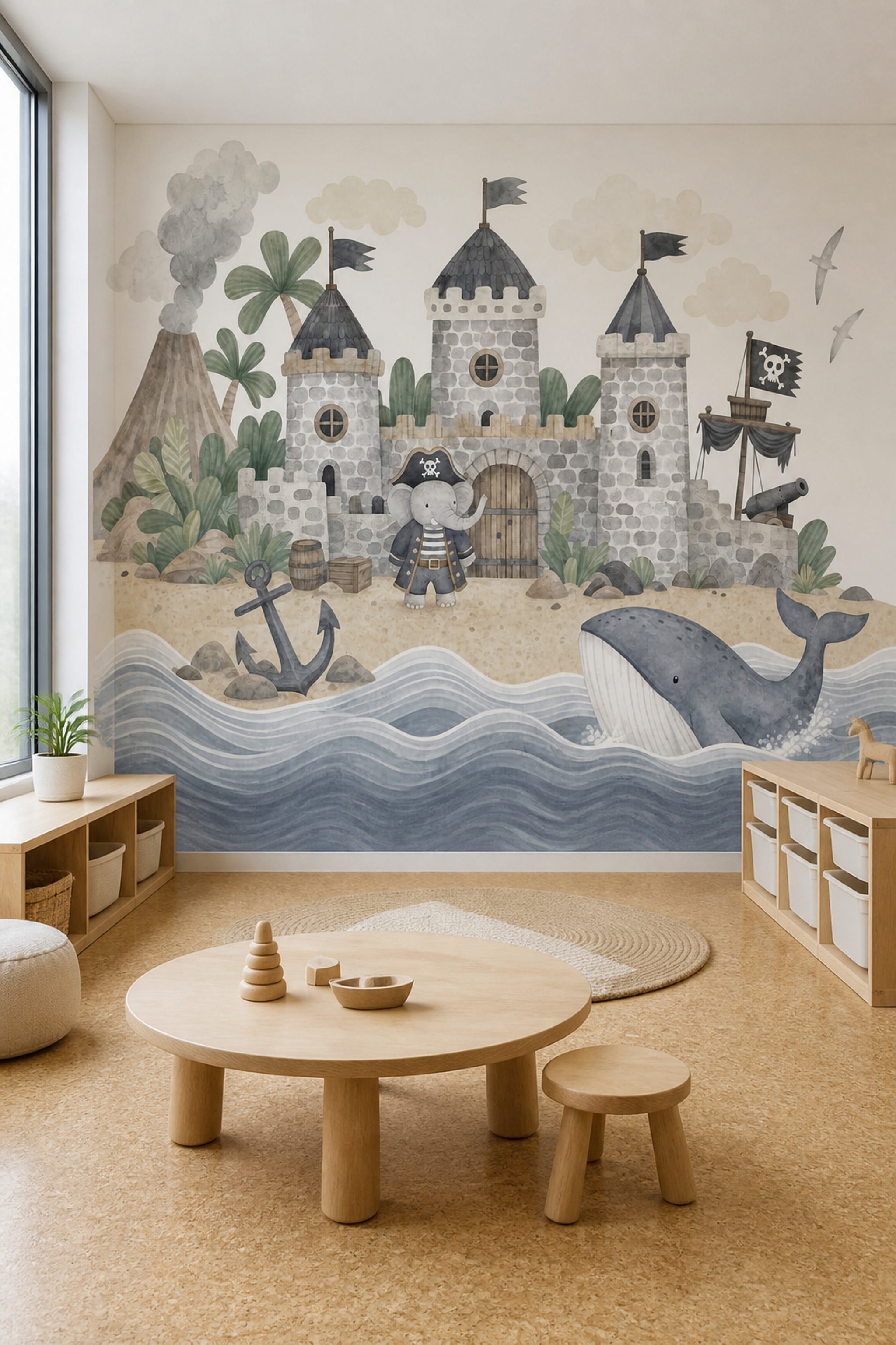 Pirate Island Wallpaper Watercolor Removable Castle Wall Decor
