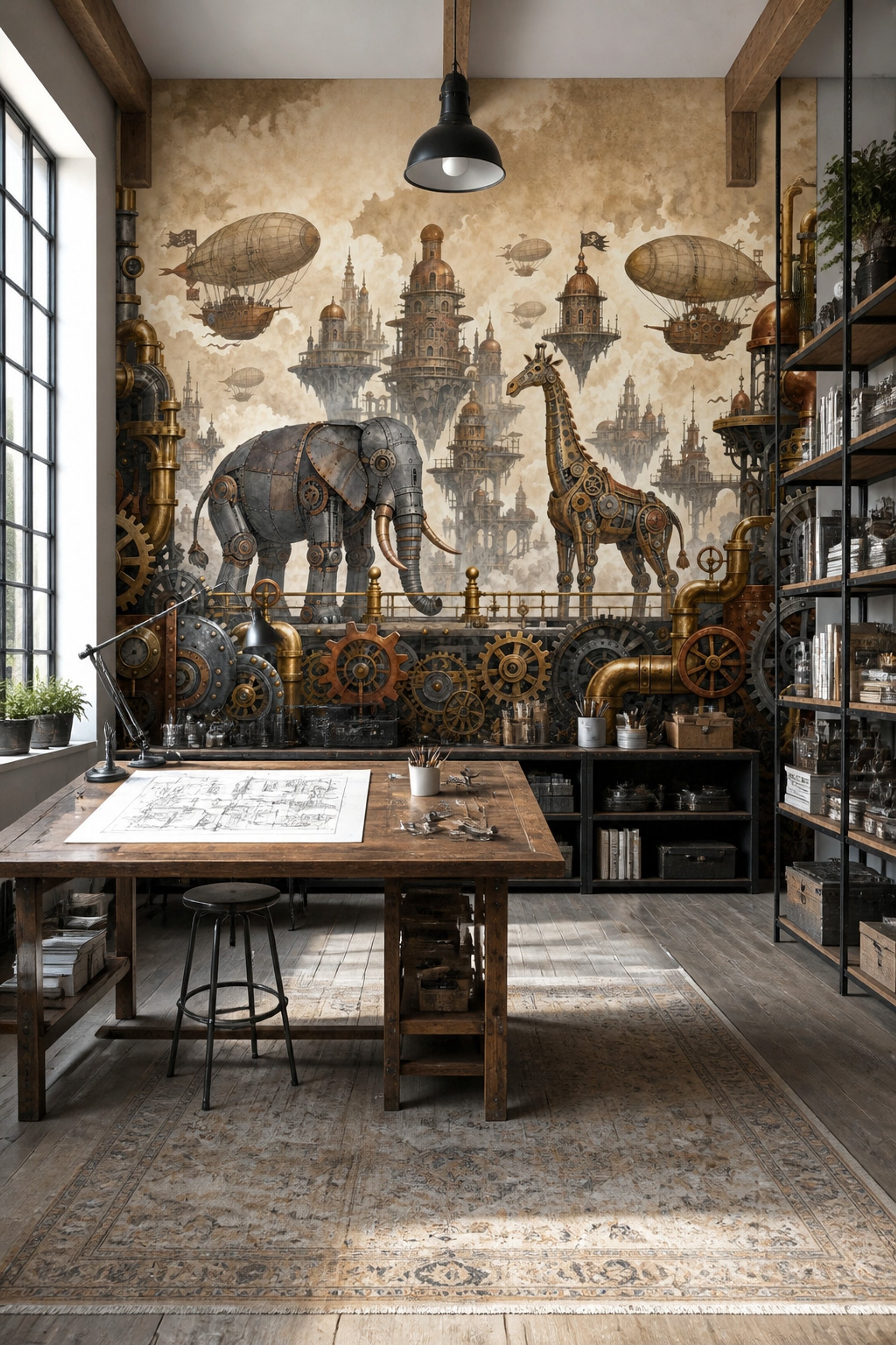 Steampunk Wallpaper Airships Floating City Removable Wall Decor
