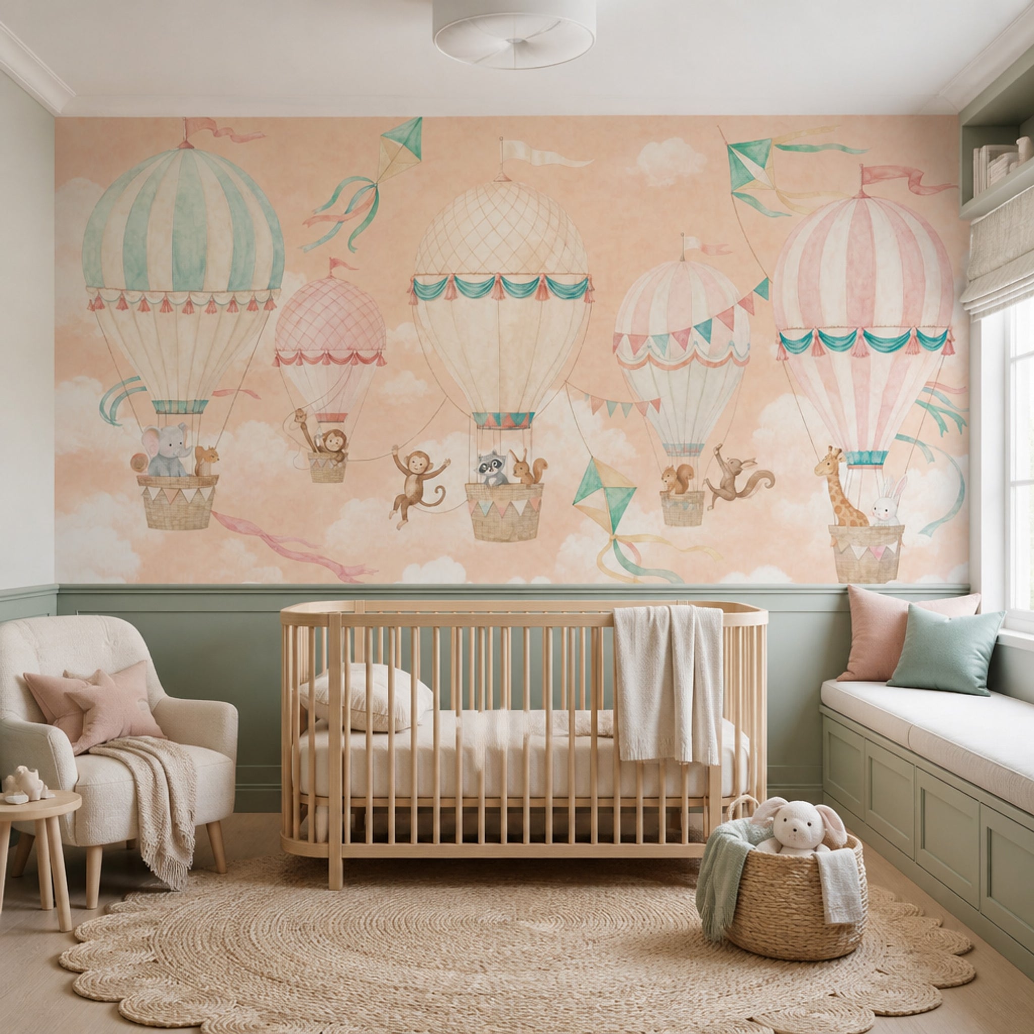 Hot Air Balloons Wallpaper Watercolor Removable Pastel Wall Decor